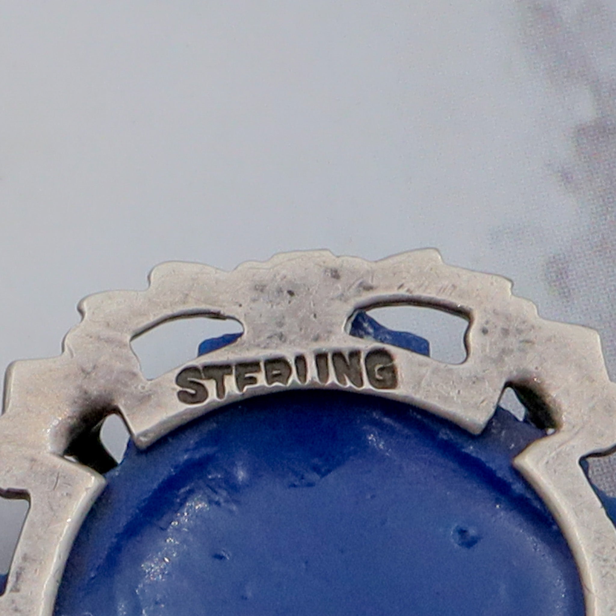 Antique Deco sterling molded blue lapis glass & enamel link bracelet