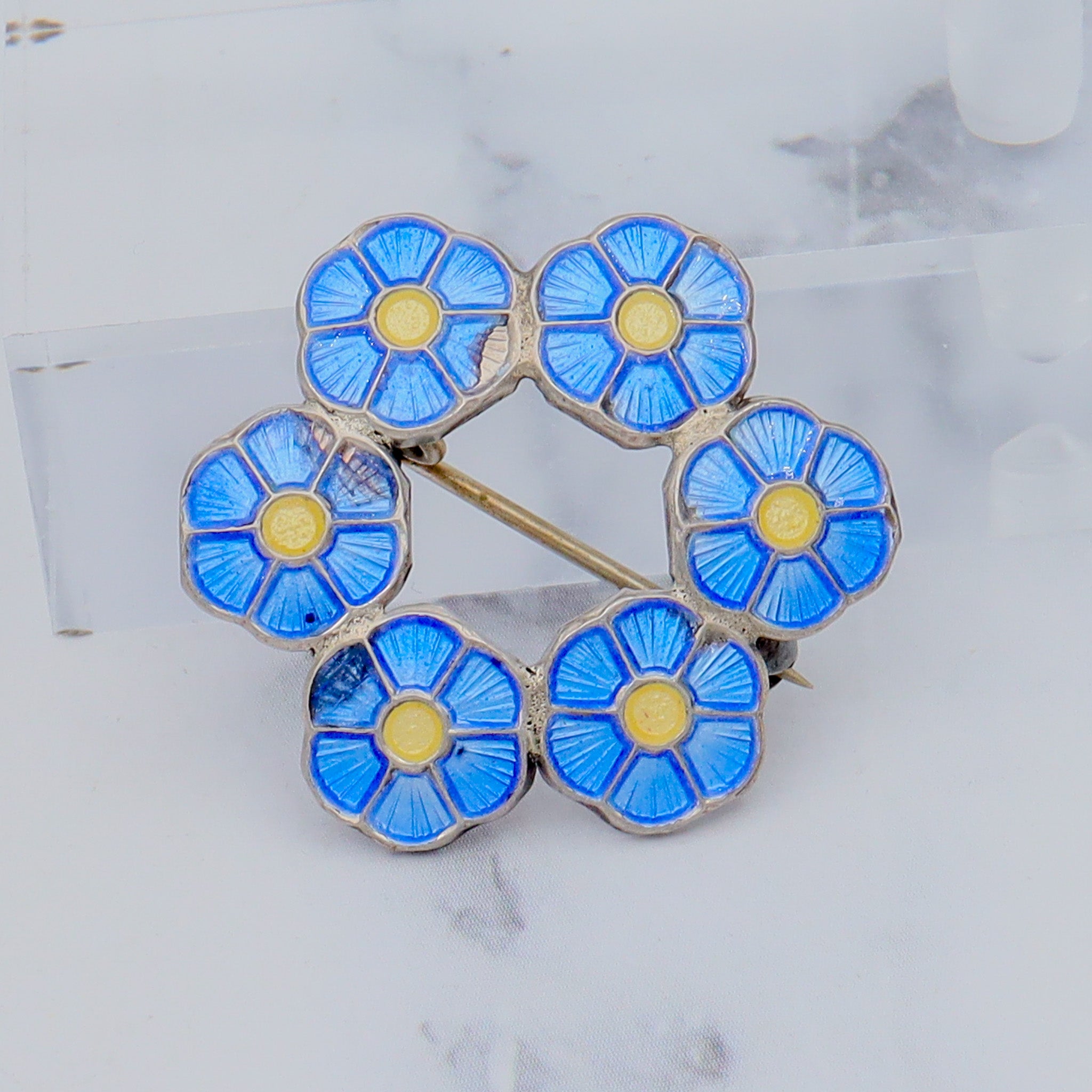 Vintage Mid Century Volmer Bahner Denmark sterling guilloche enamel brooch