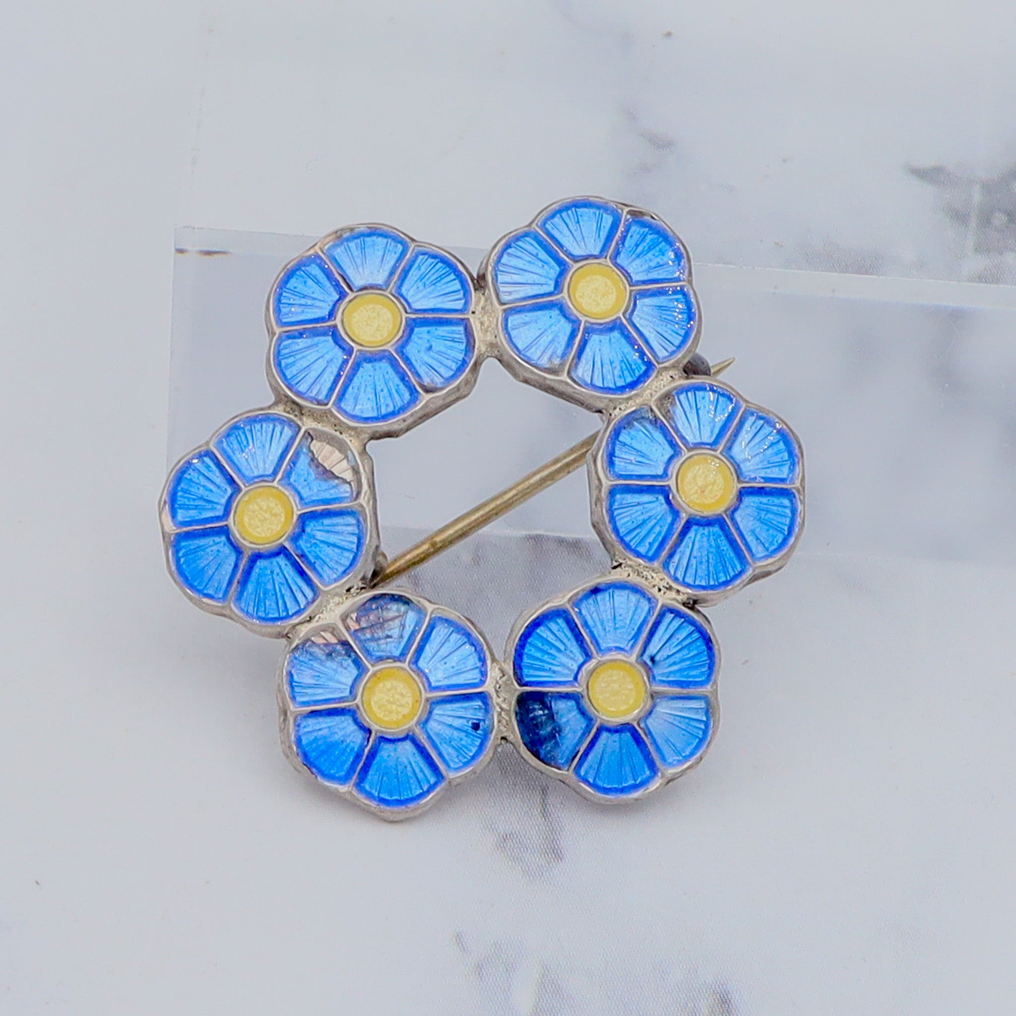 Vintage Mid Century Volmer Bahner Denmark sterling guilloche enamel brooch