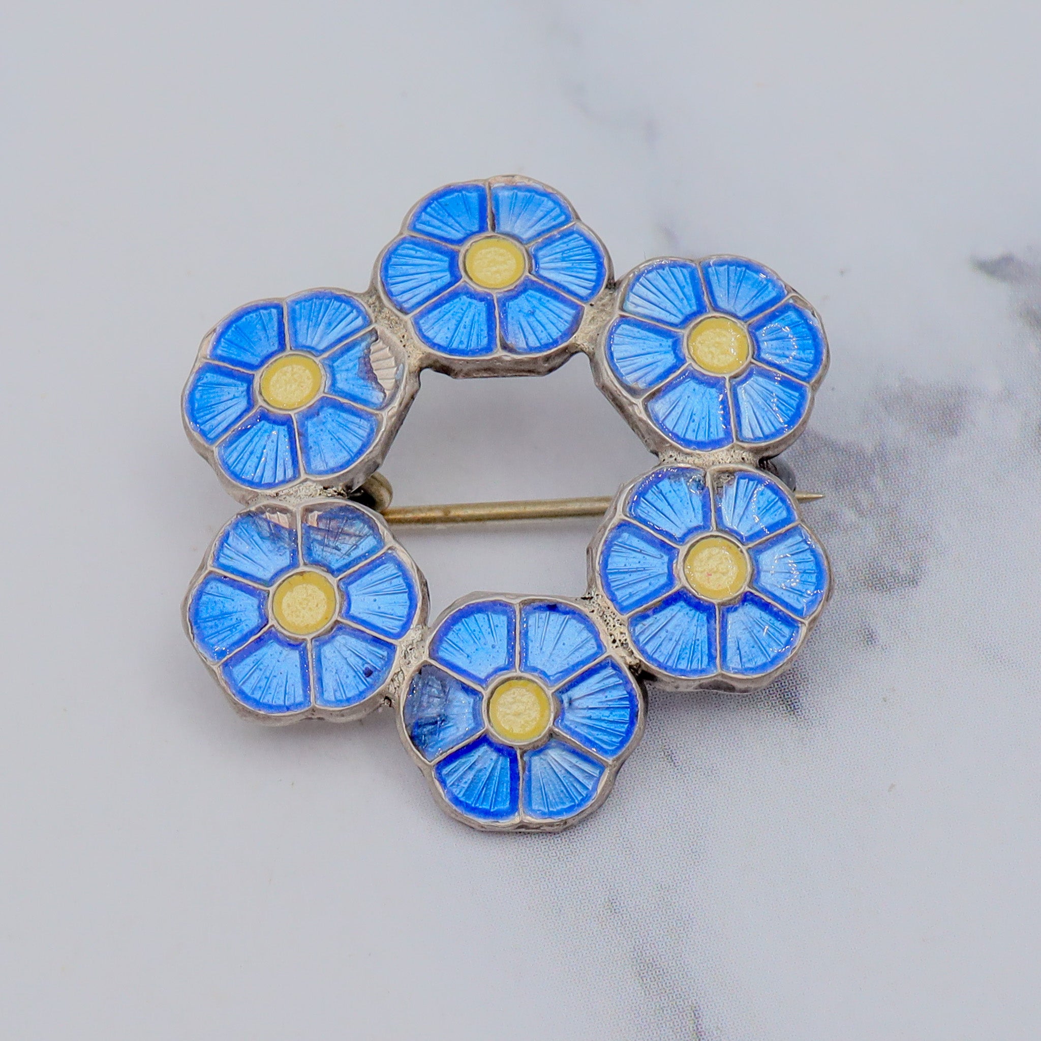 Vintage Mid Century Volmer Bahner Denmark sterling guilloche enamel brooch