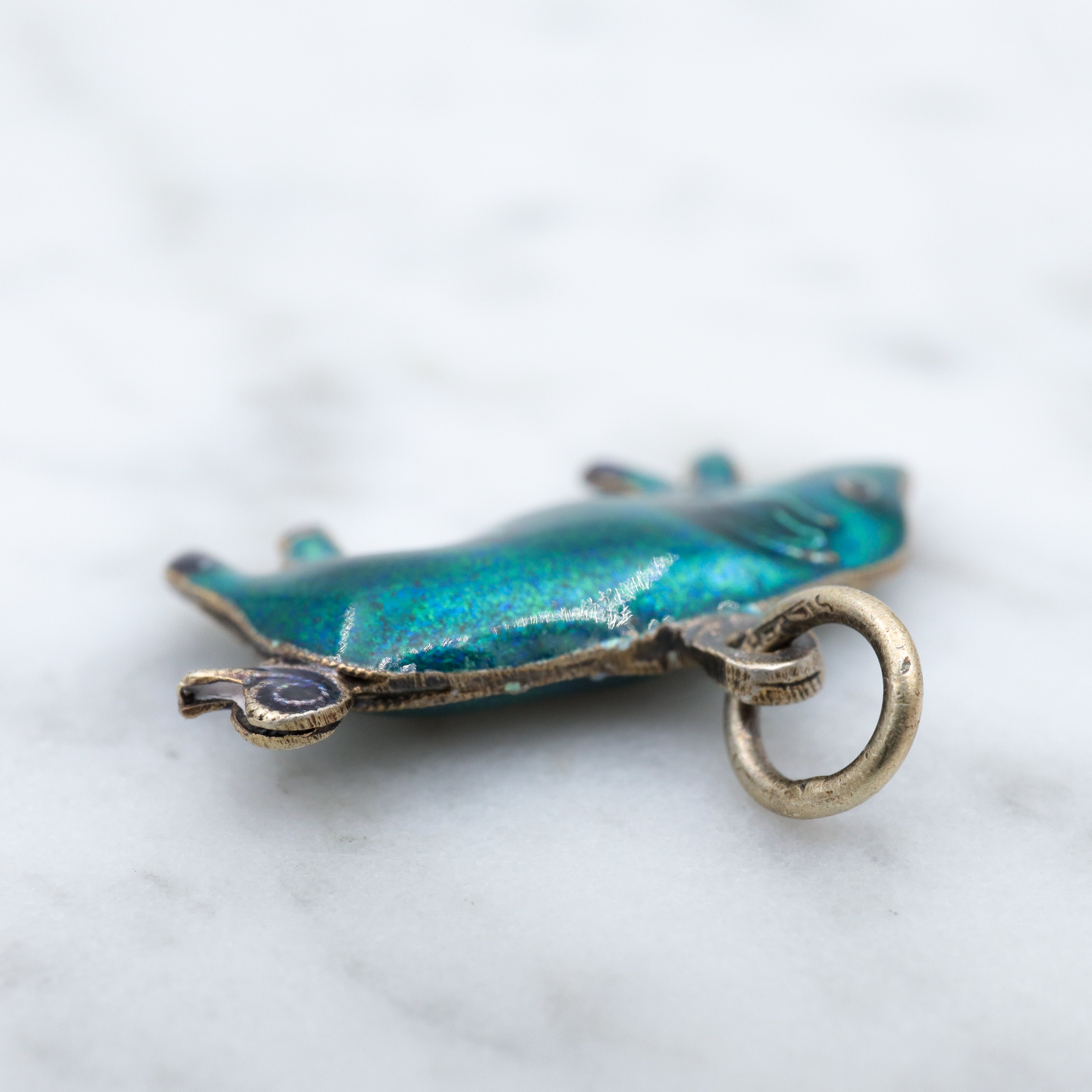 Vintage Chinese export sterling silver & cloisonne enamel double sided blue pig charm