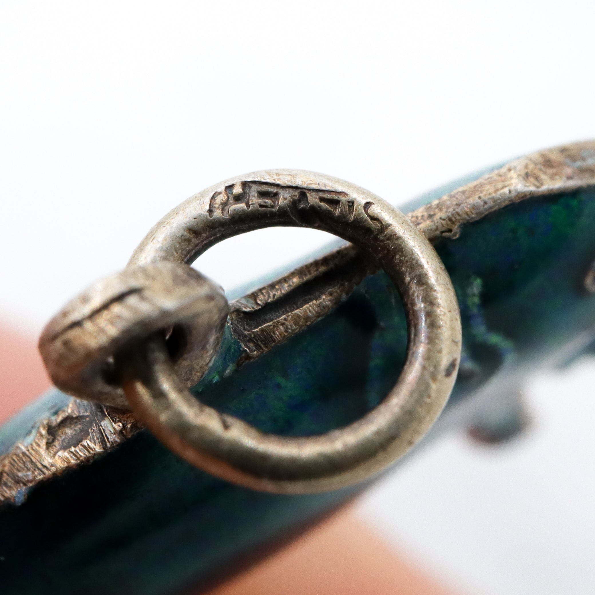 Vintage Chinese export sterling silver & cloisonne enamel double sided blue pig charm