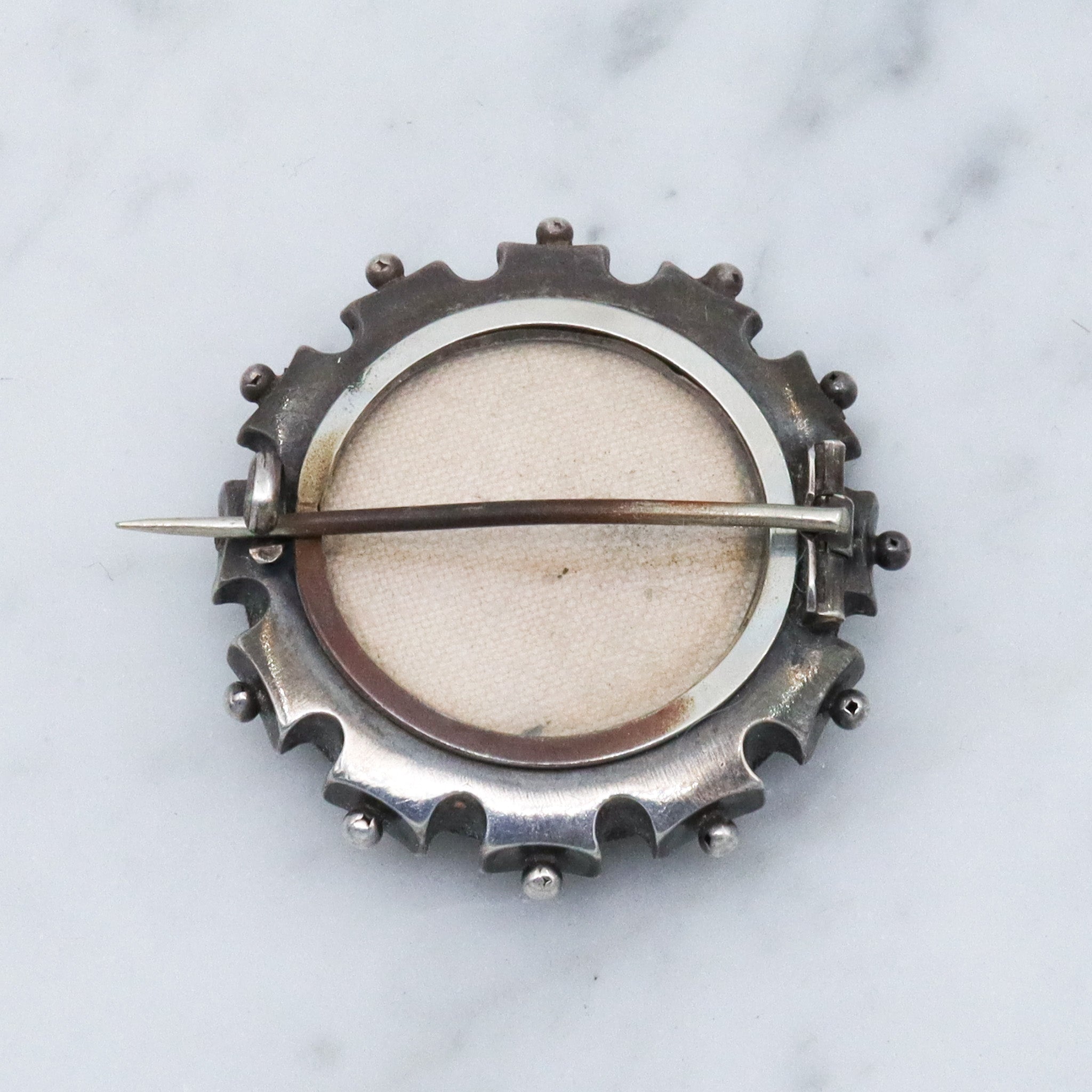 Antique Aesthetic sterling silver & enamel brooch with locket back