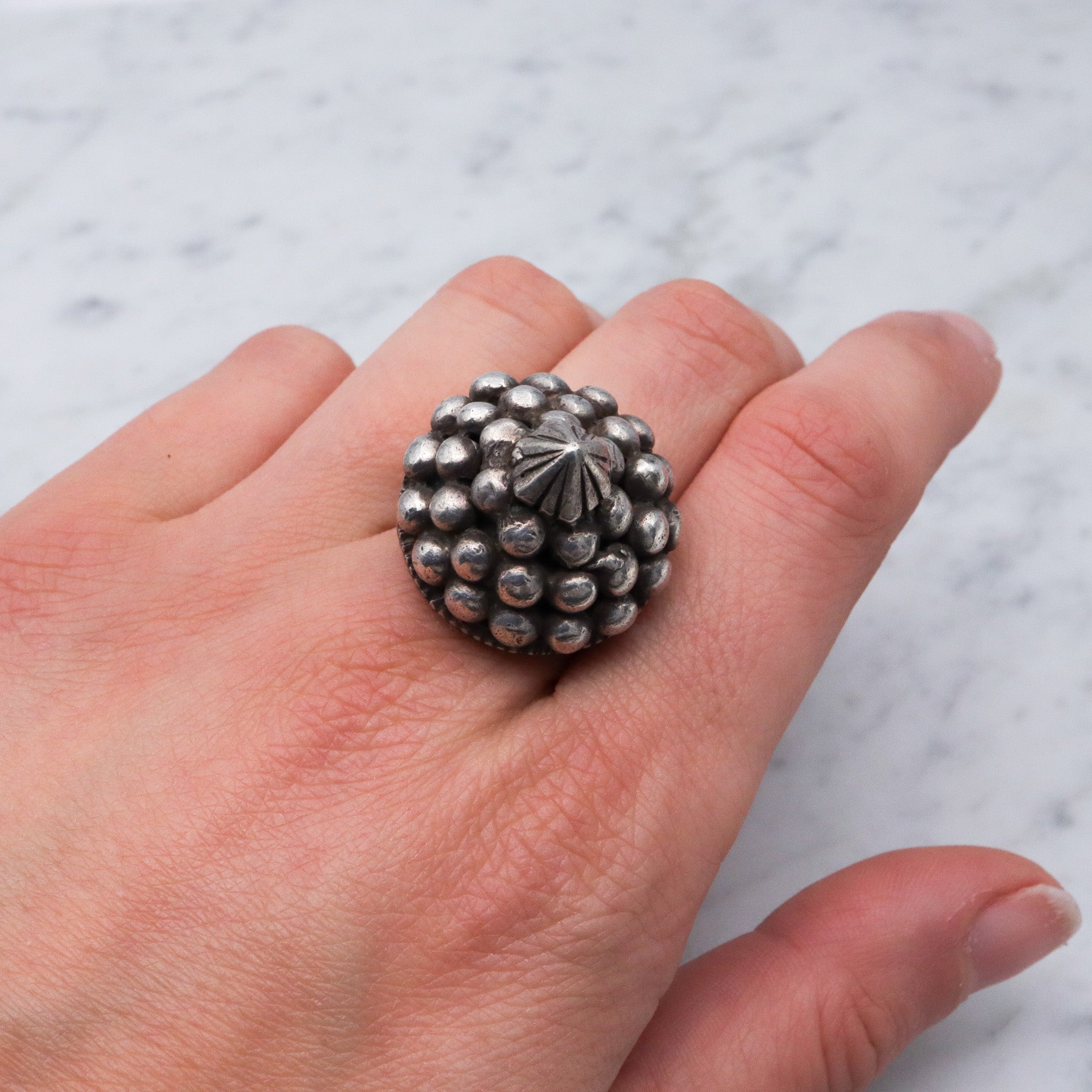Massive Vintage tribal silver dome ring, sz 8.5