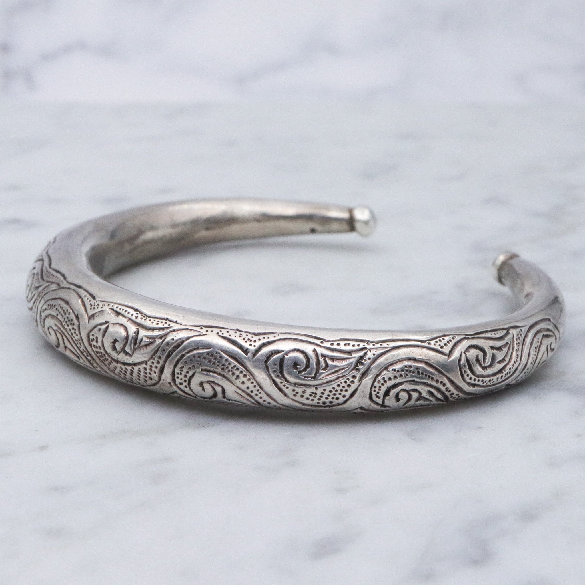 Antique Egyptian silver tribal torque bracelet