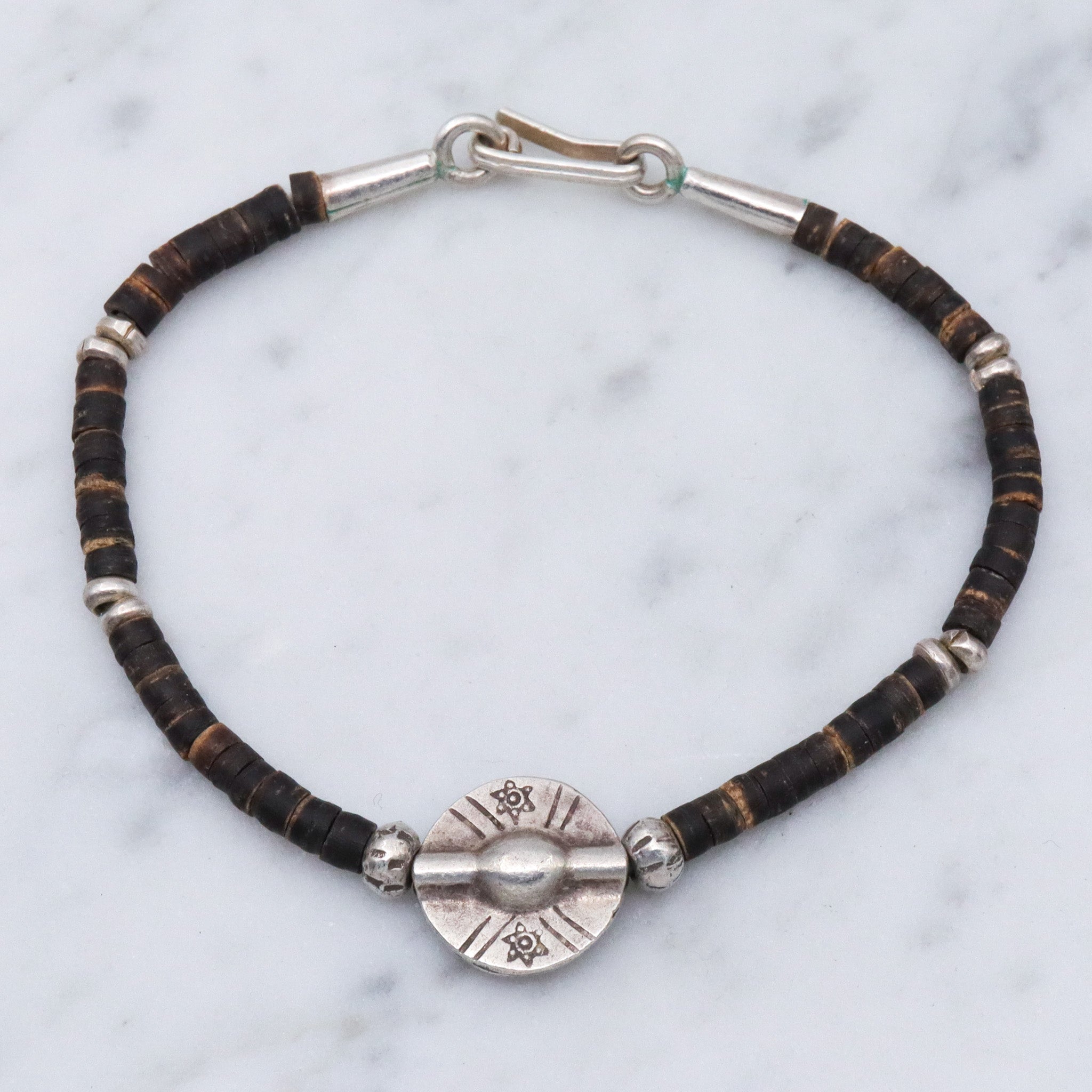 Vintage heishi shell bead sterling silver bracelet