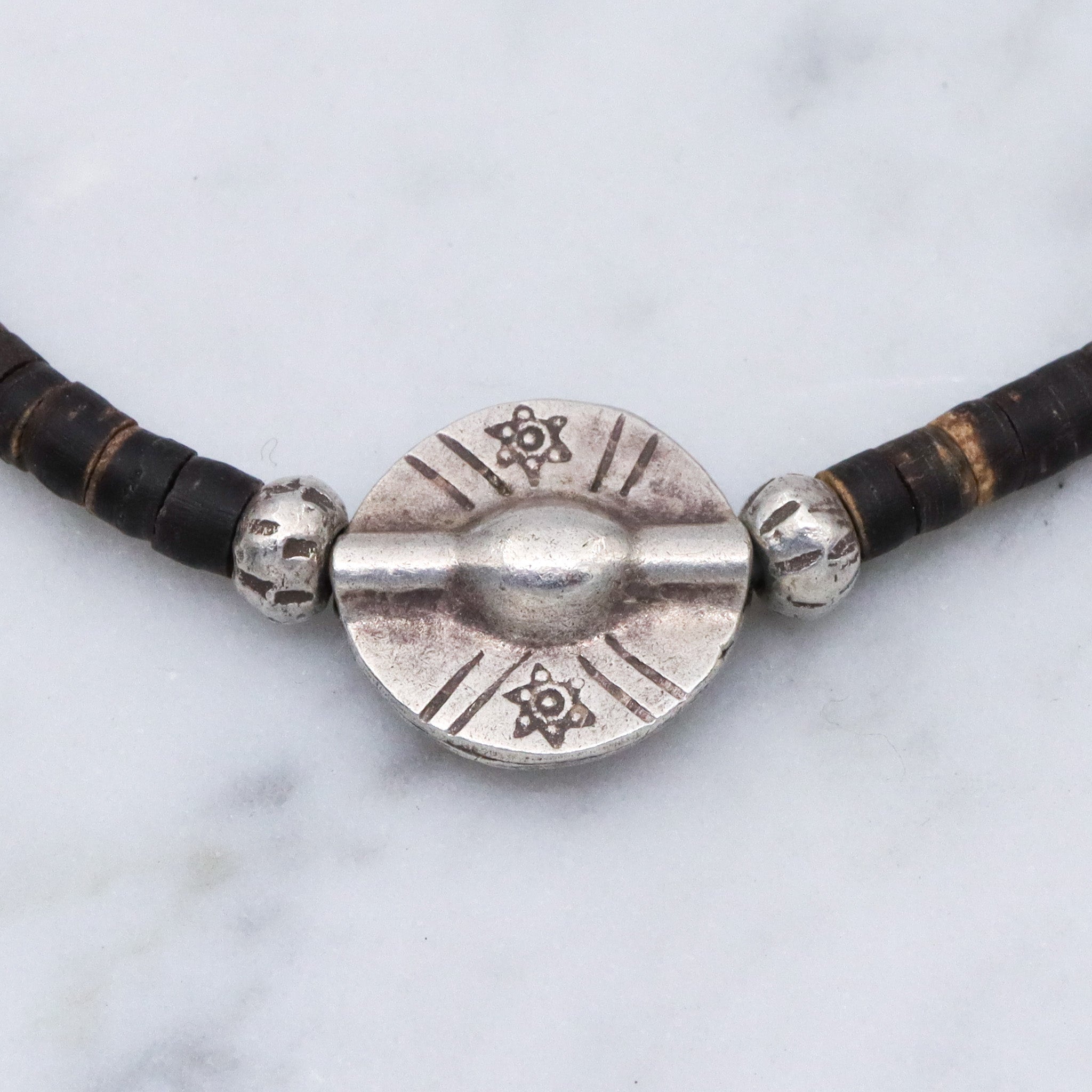 Vintage heishi shell bead sterling silver bracelet