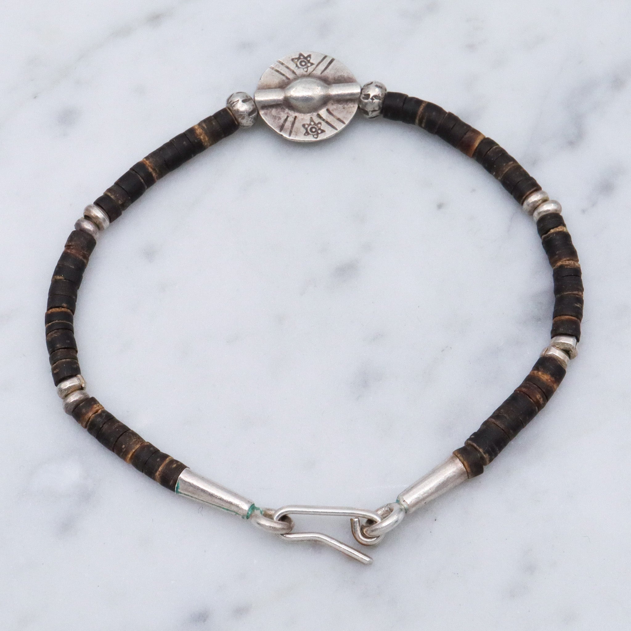 Vintage heishi shell bead sterling silver bracelet