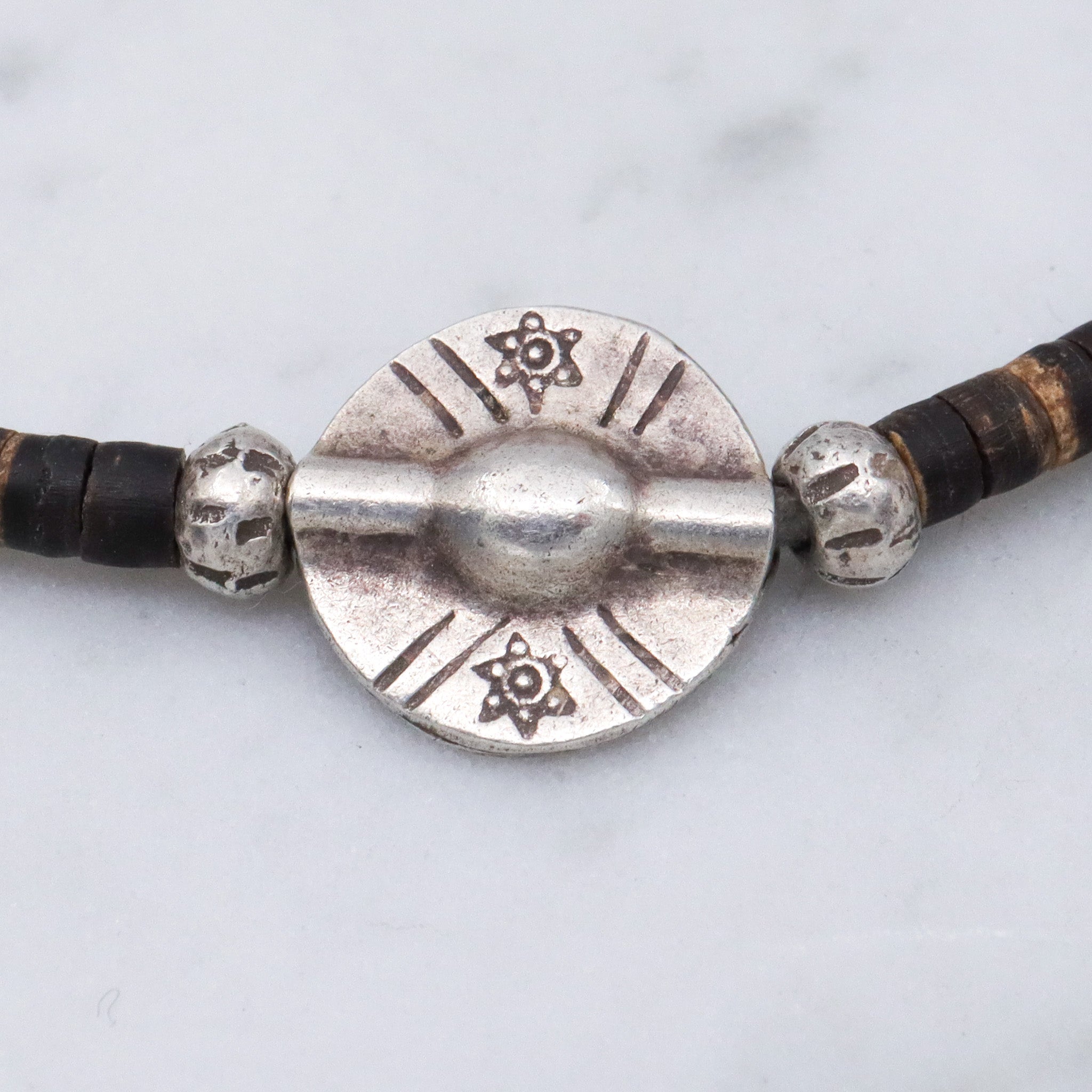 Vintage heishi shell bead sterling silver bracelet