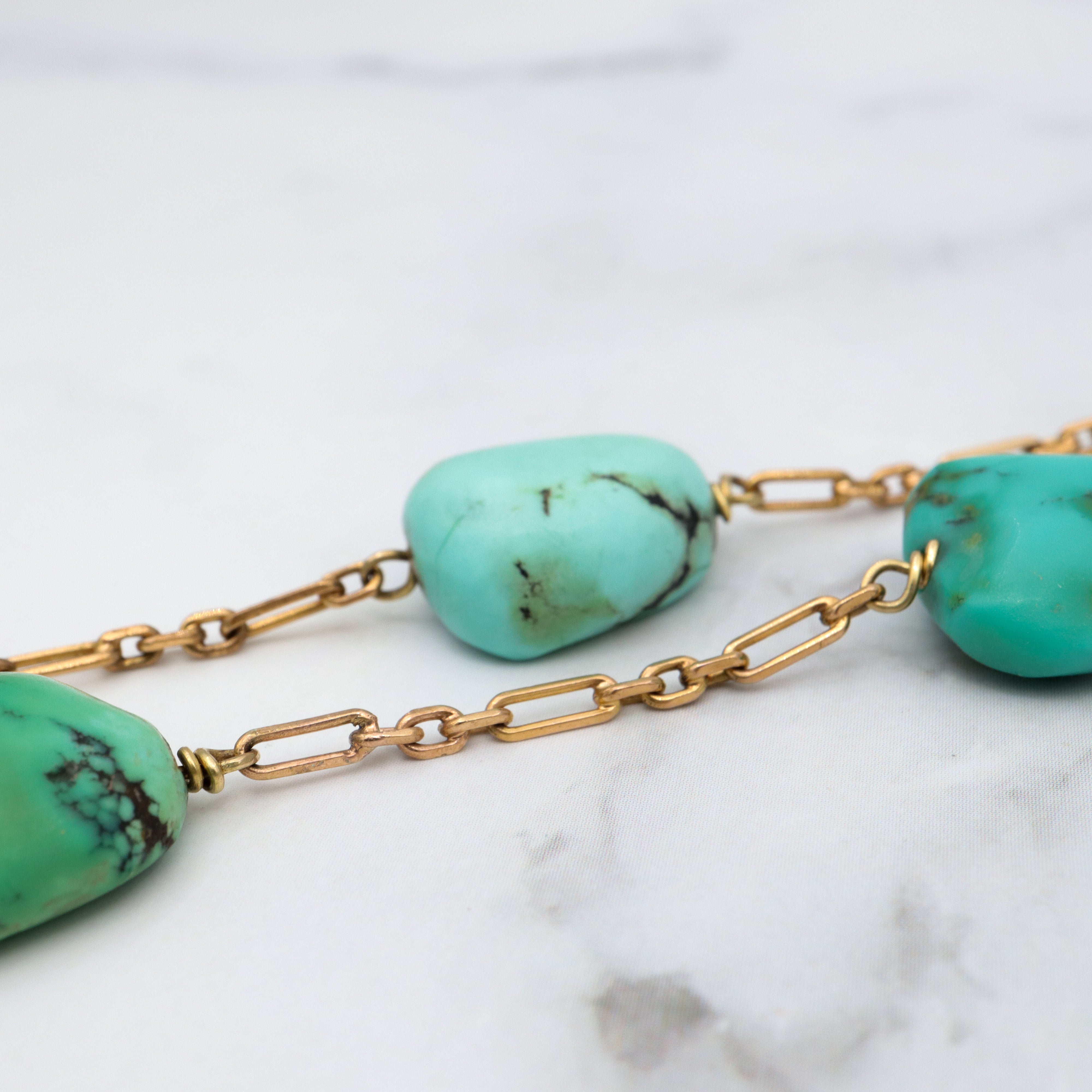 Antique Victorian 14k gold & turquoise bead drop necklace, 16"