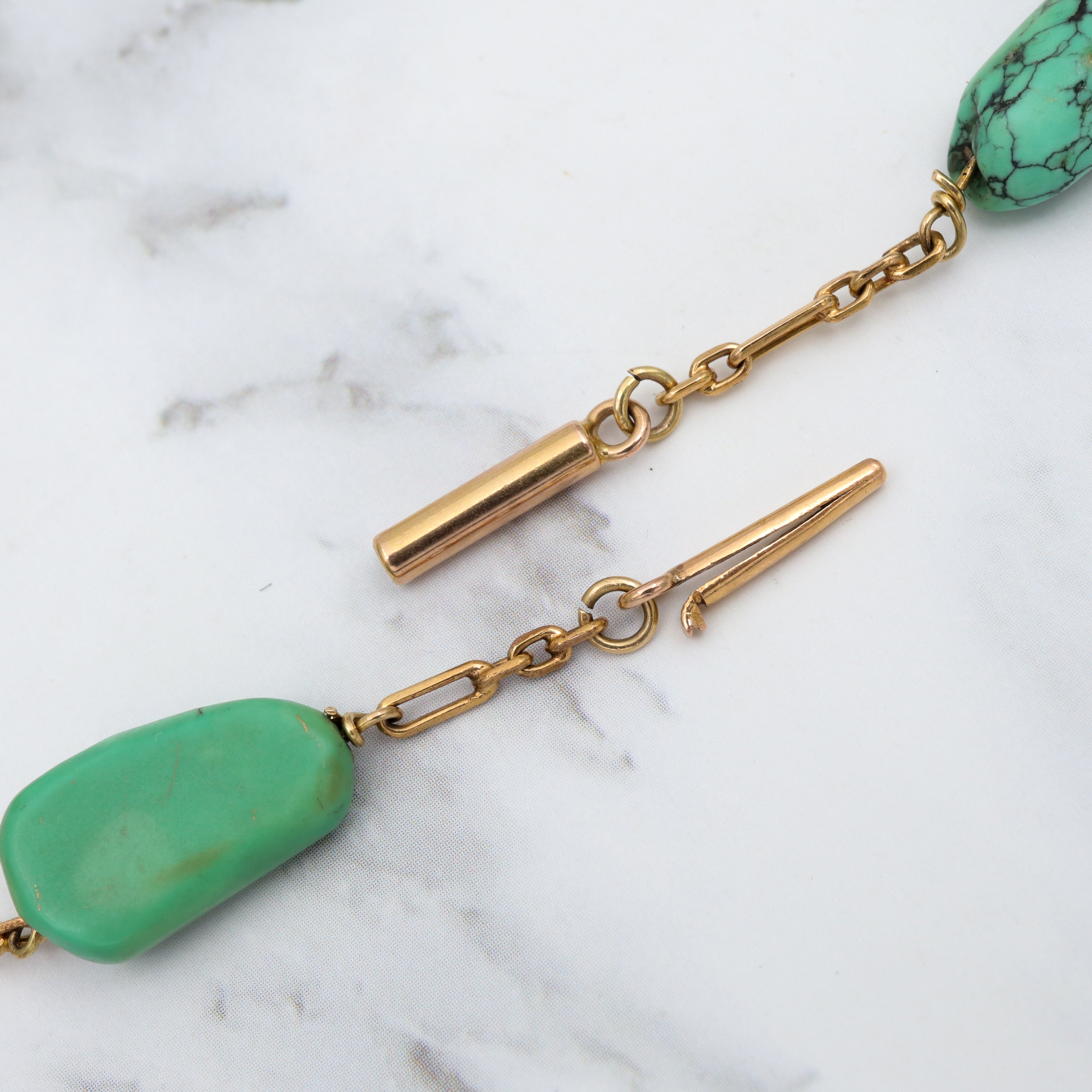 Antique Victorian 14k gold & turquoise bead drop necklace, 16"