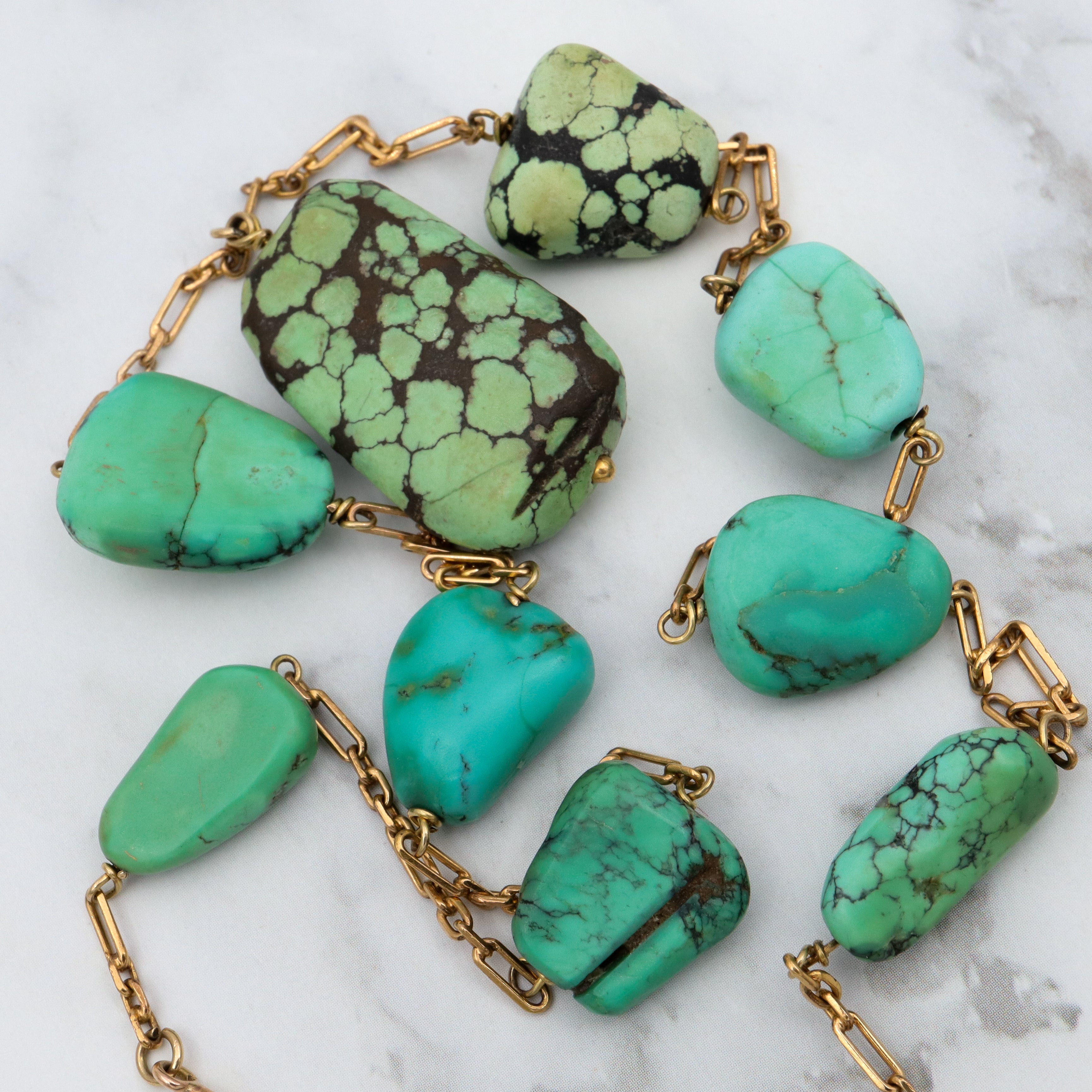 Antique Victorian 14k gold & turquoise bead drop necklace, 16