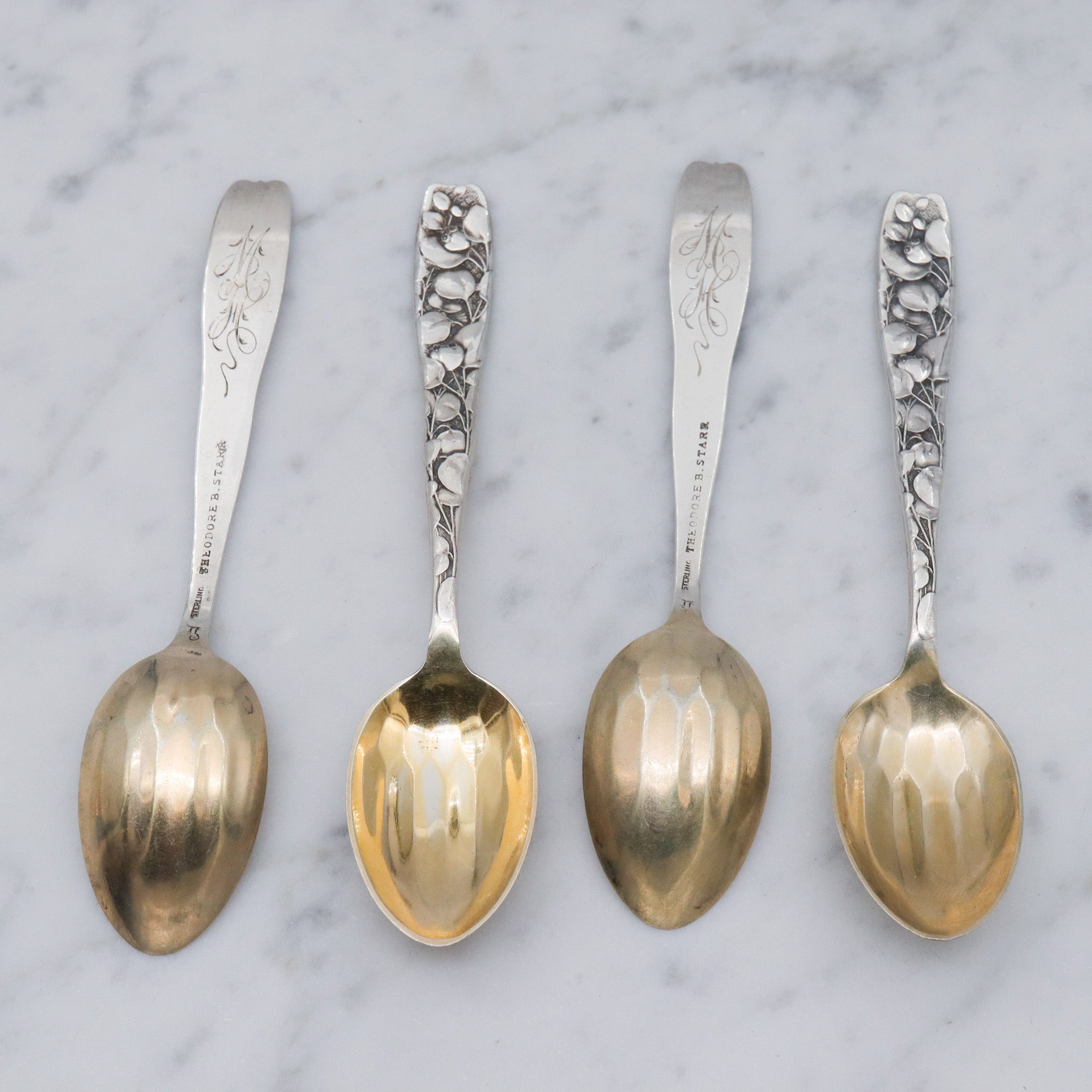 Antique Whiting partridgeberry demi gold wash monogrammed spoon