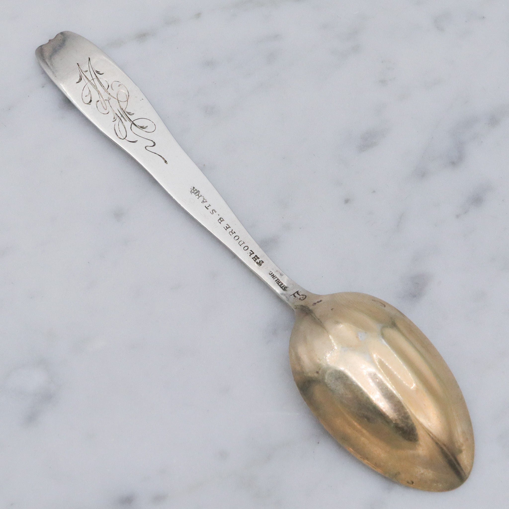 Antique Whiting partridgeberry demi gold wash monogrammed spoon