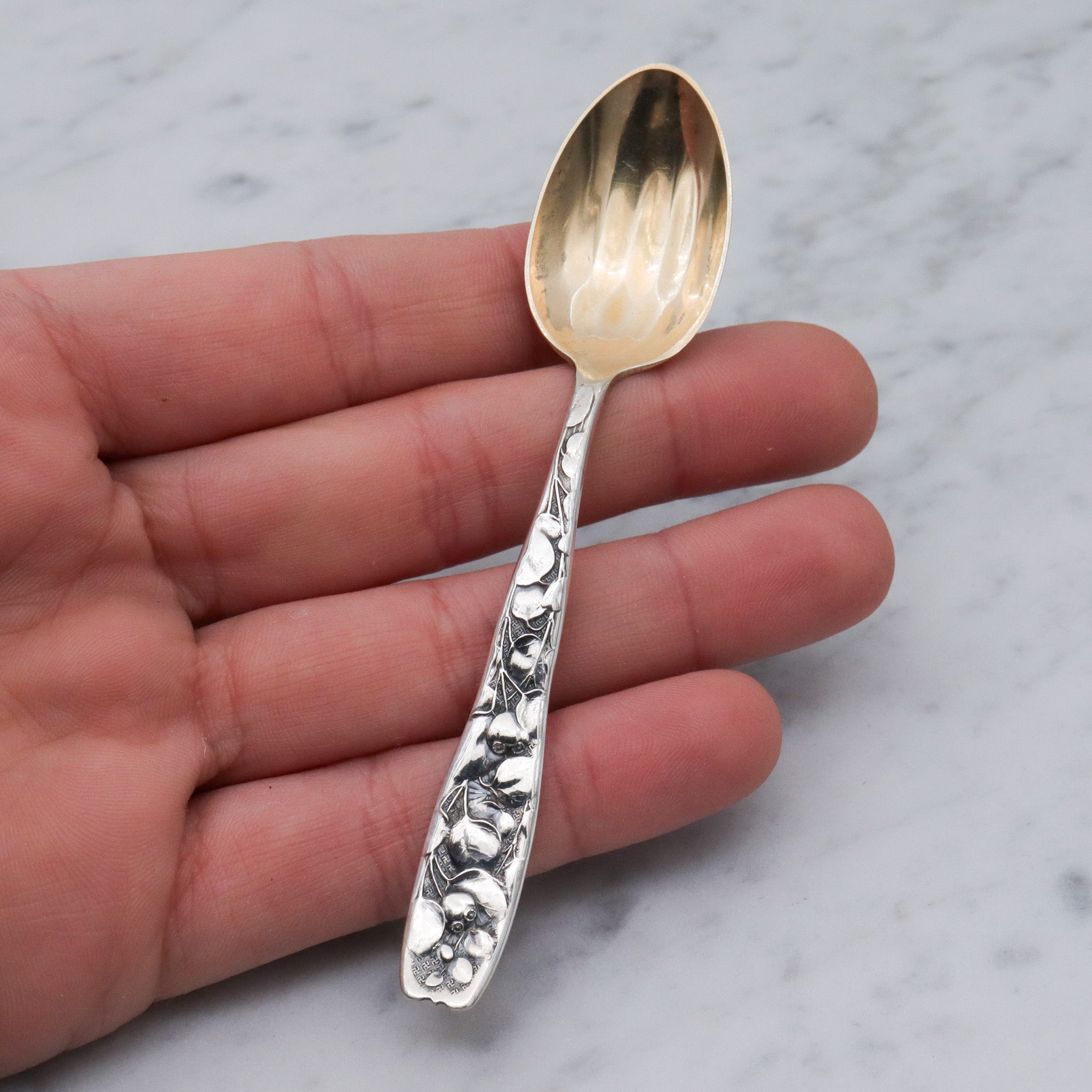Antique Whiting partridgeberry demi gold wash monogrammed spoon