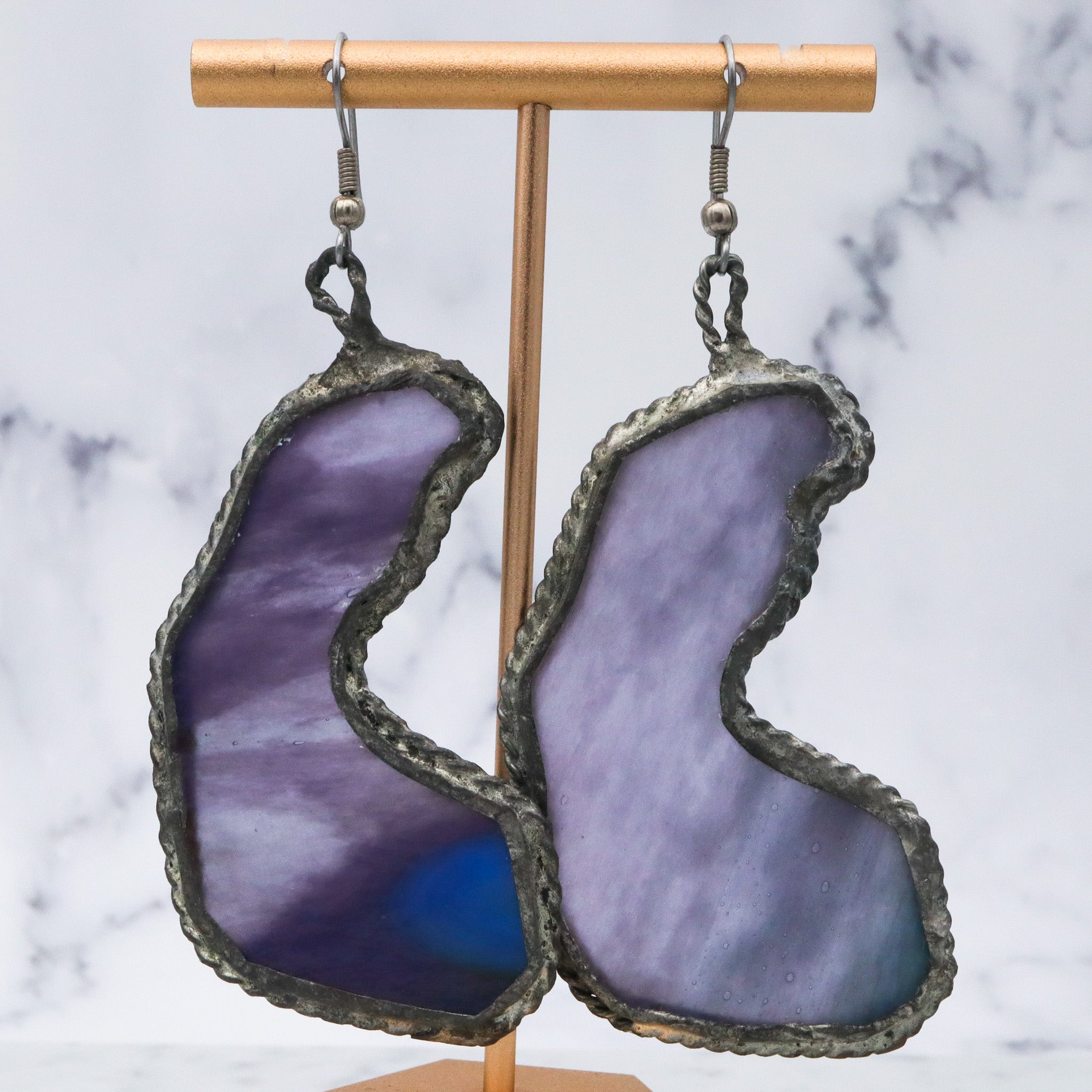 Mid Century studio artisan slag glass pendant necklace and earrings set