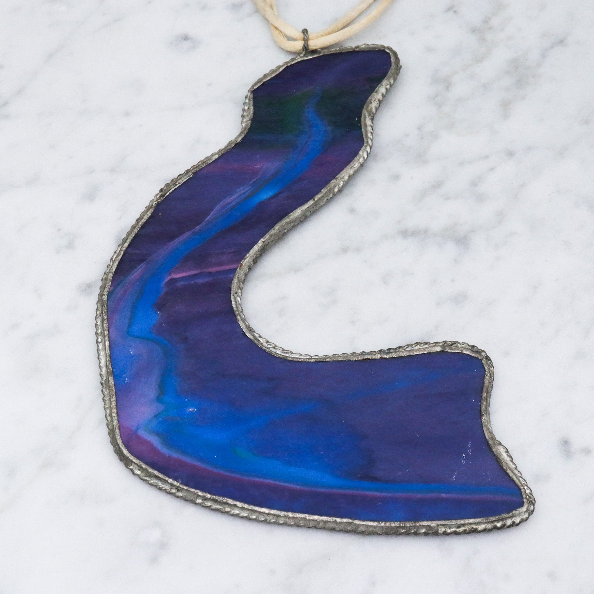 Mid Century studio artisan slag glass pendant necklace and earrings set