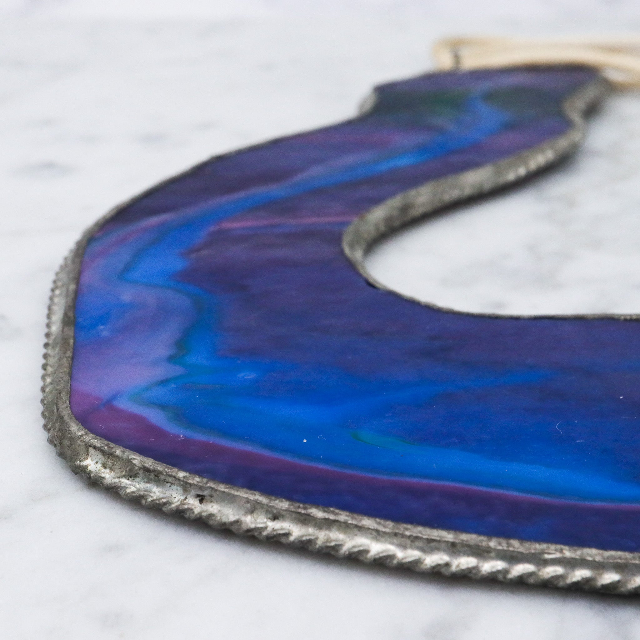 Mid Century studio artisan slag glass pendant necklace and earrings set