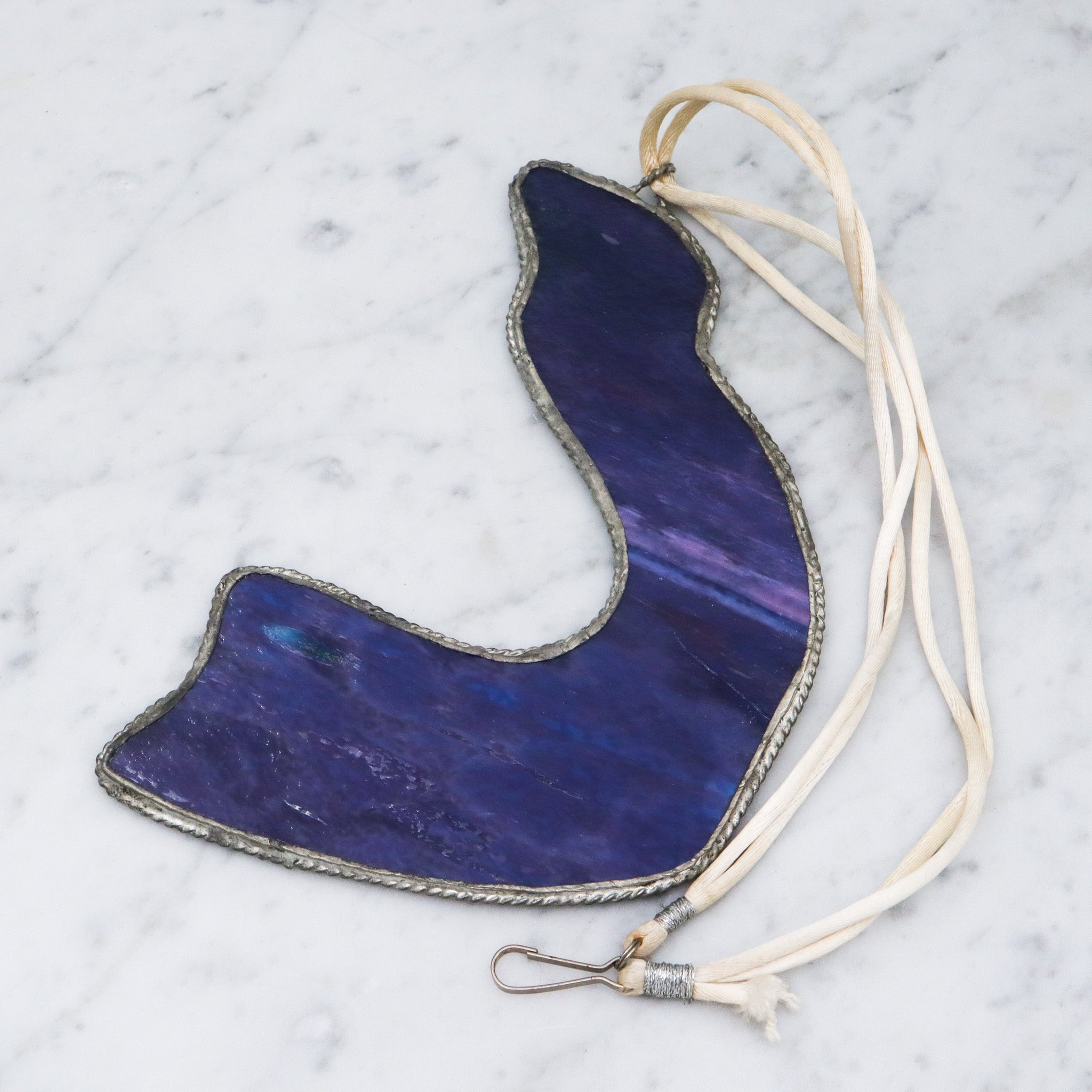 Mid Century studio artisan slag glass pendant necklace and earrings set