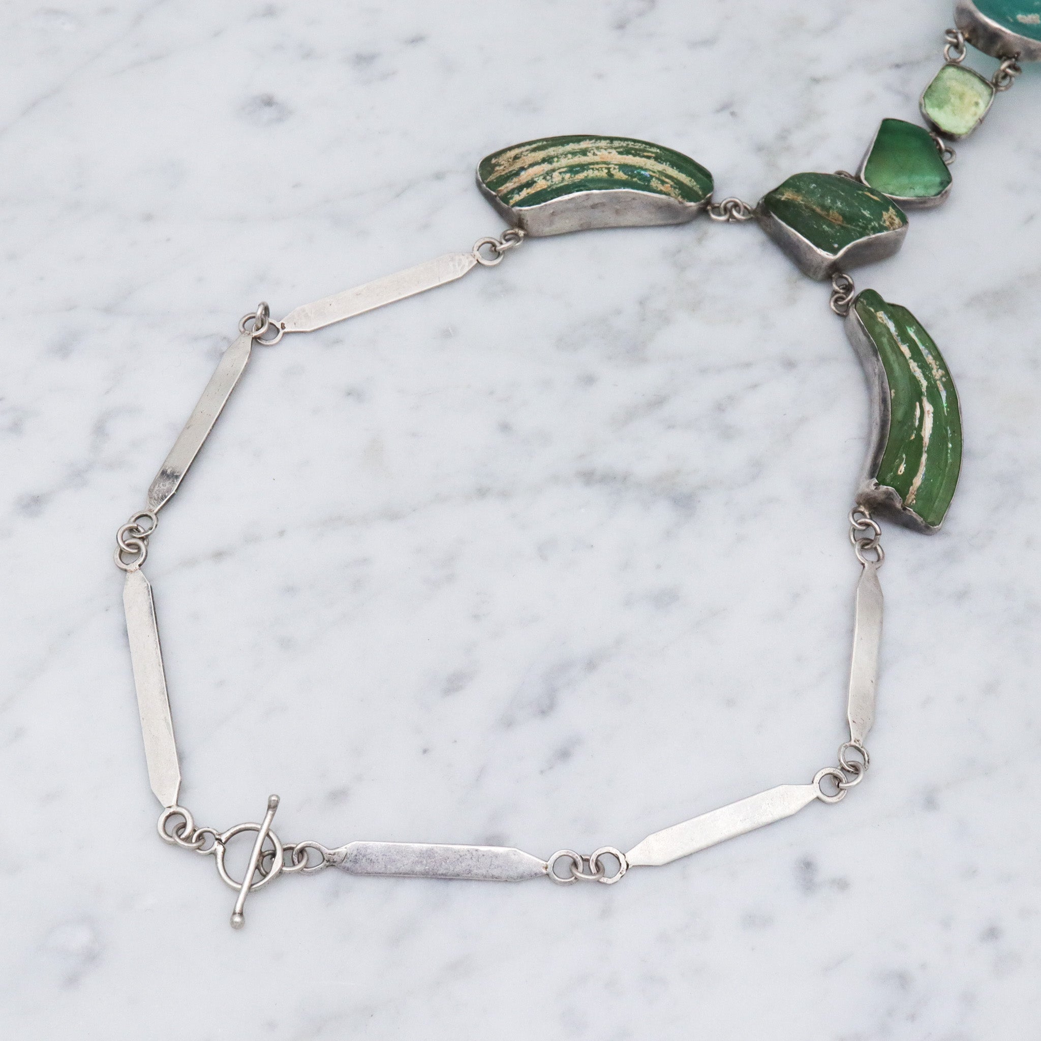 Vintage handmade Israel sterling silver ancient Roman glass lavalier style necklace