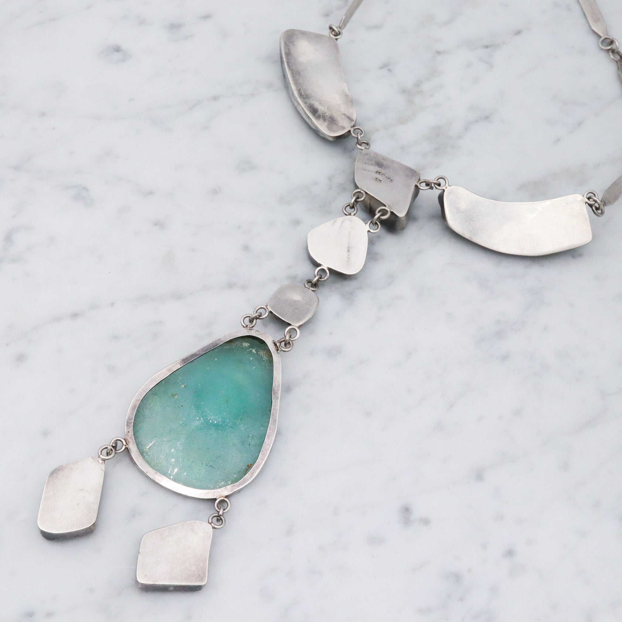 Vintage handmade Israel sterling silver ancient Roman glass lavalier style necklace