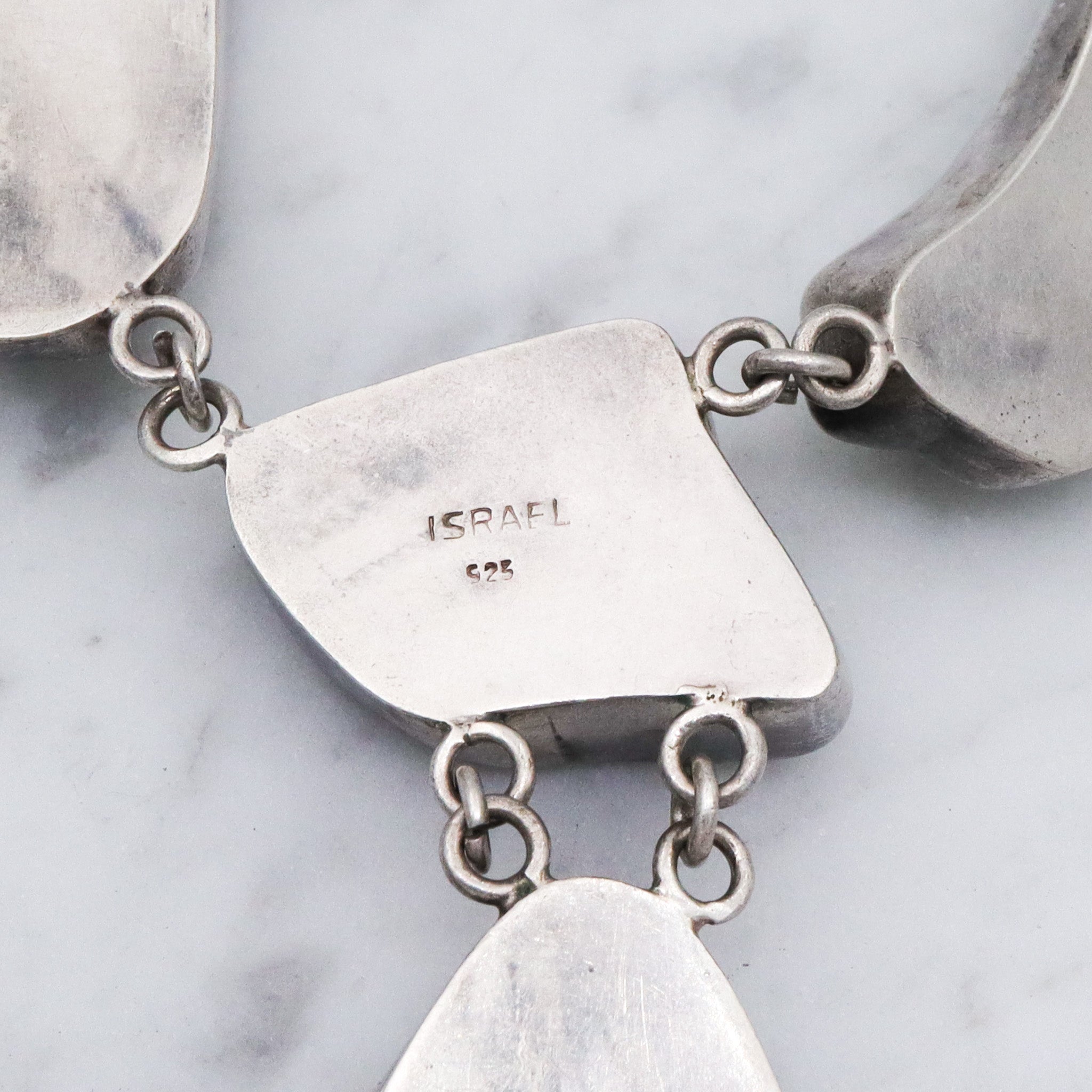 Vintage handmade Israel sterling silver ancient Roman glass lavalier style necklace