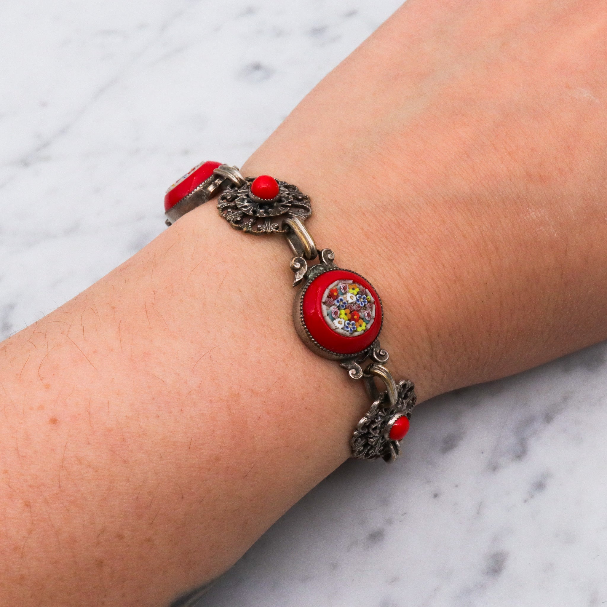 Vintage 1950s Italian micro mosaic red link bracelet