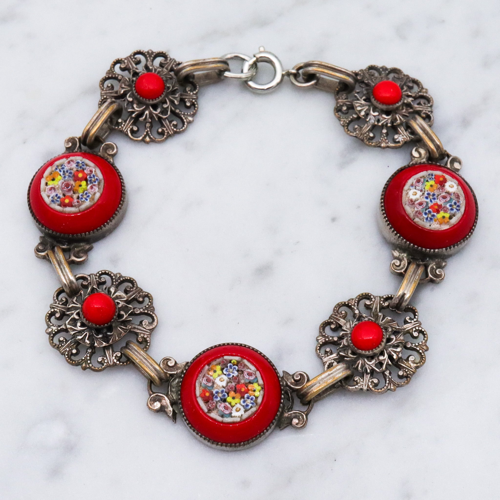 Vintage 1950s Italian micro mosaic red link bracelet