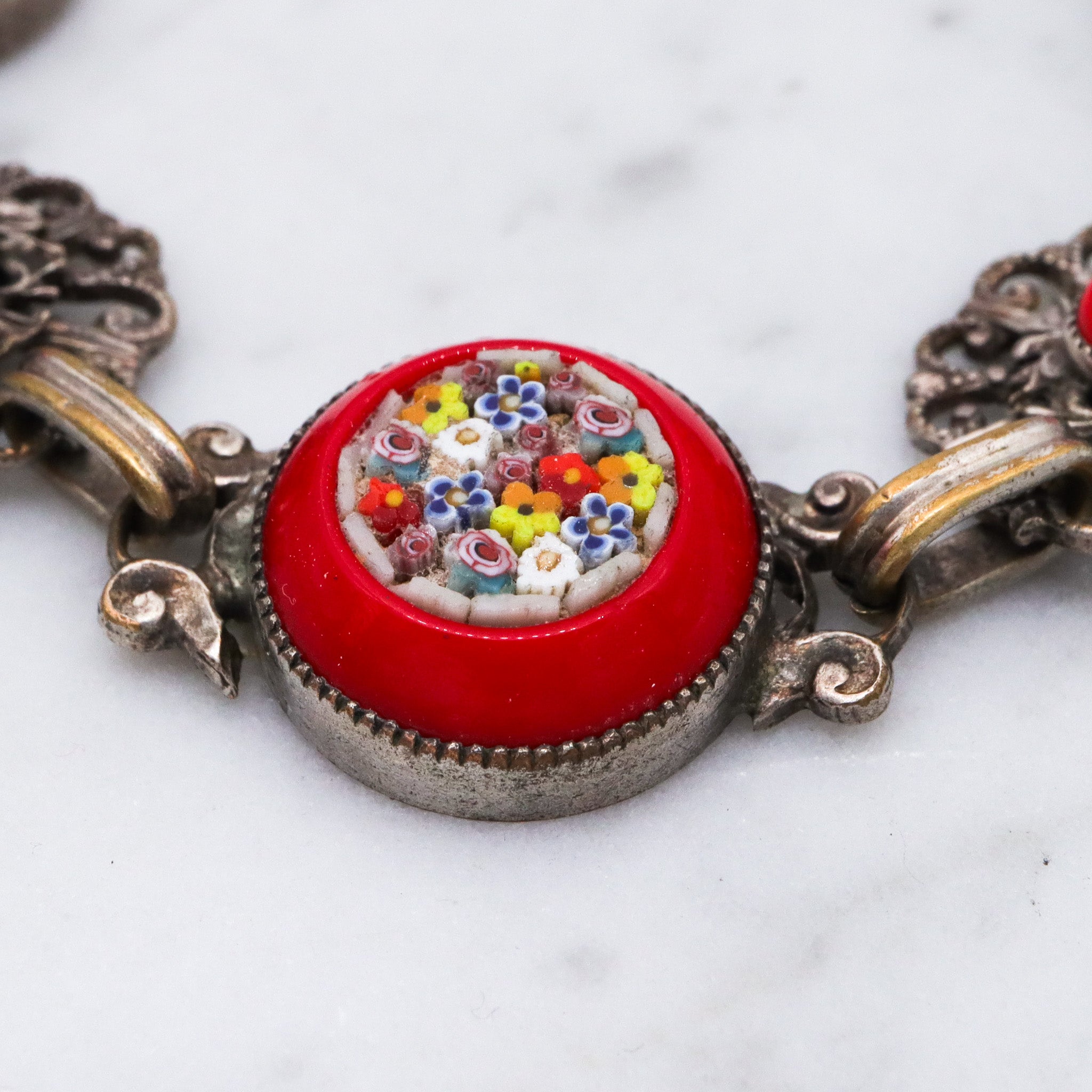 Vintage 1950s Italian micro mosaic red link bracelet