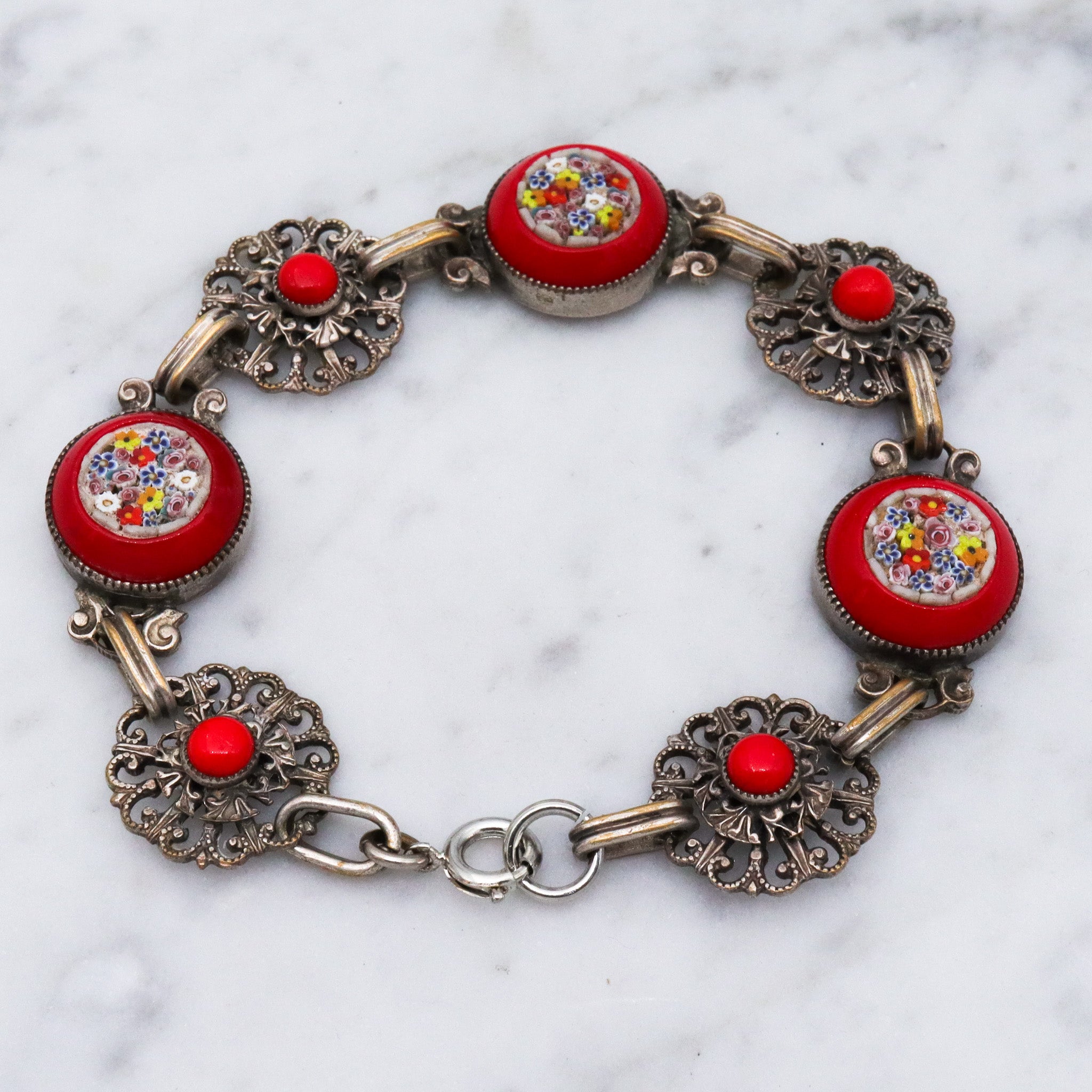 Vintage 1950s Italian micro mosaic red link bracelet