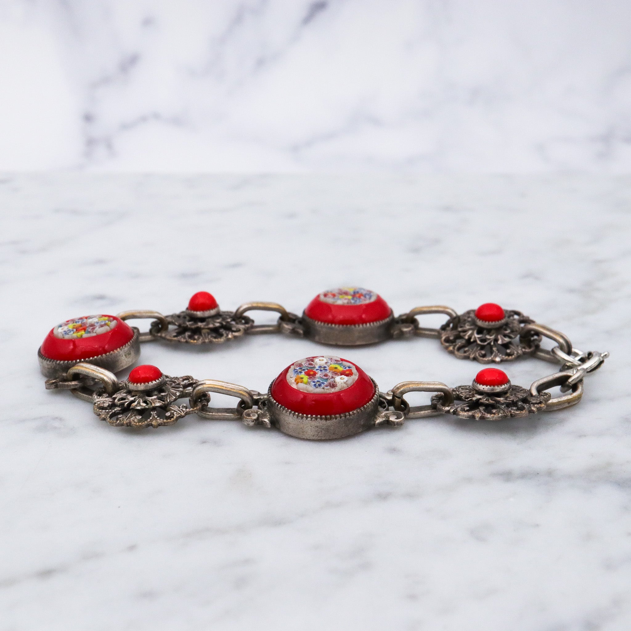 Vintage 1950s Italian micro mosaic red link bracelet