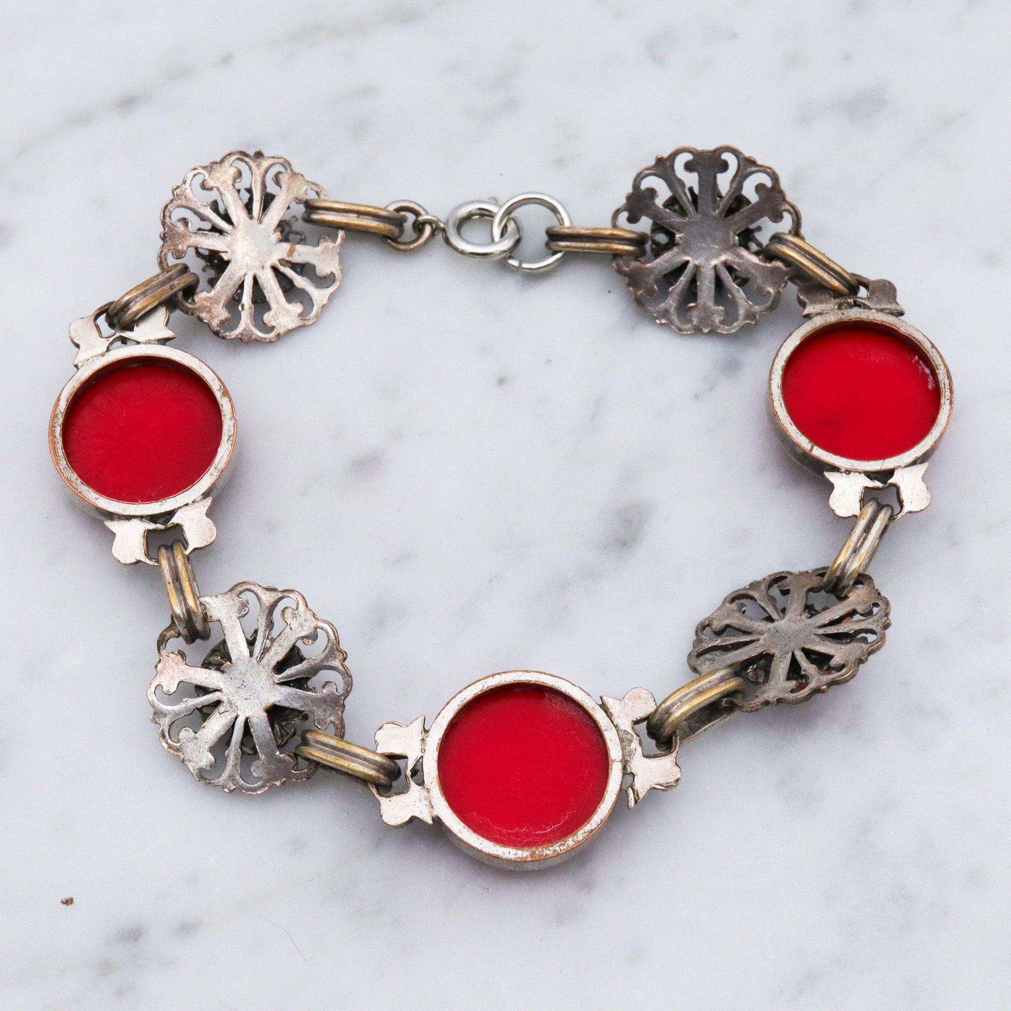Vintage 1950s Italian micro mosaic red link bracelet