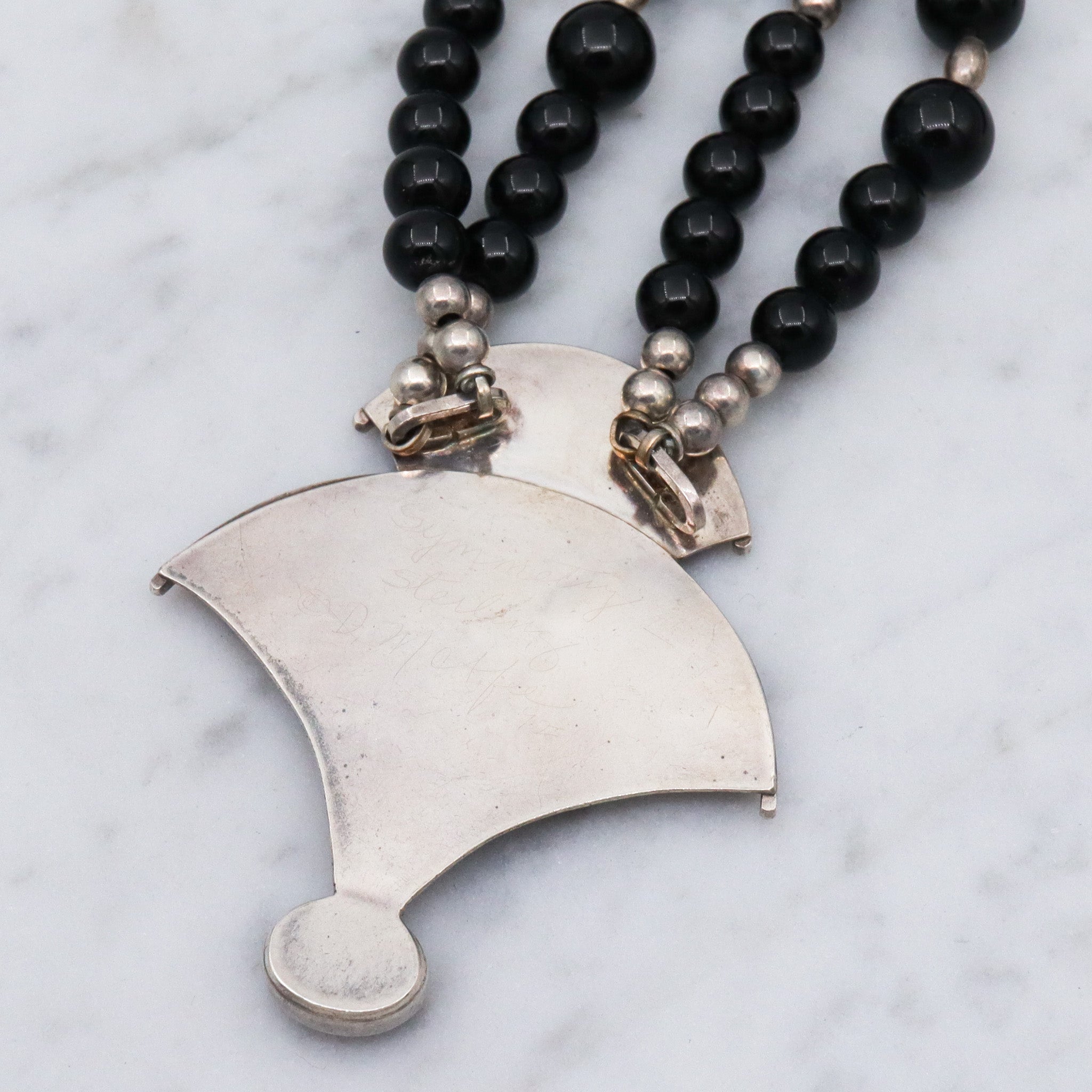 Vintage Modernist artist D. McAfee sterling silver onyx signed necklace