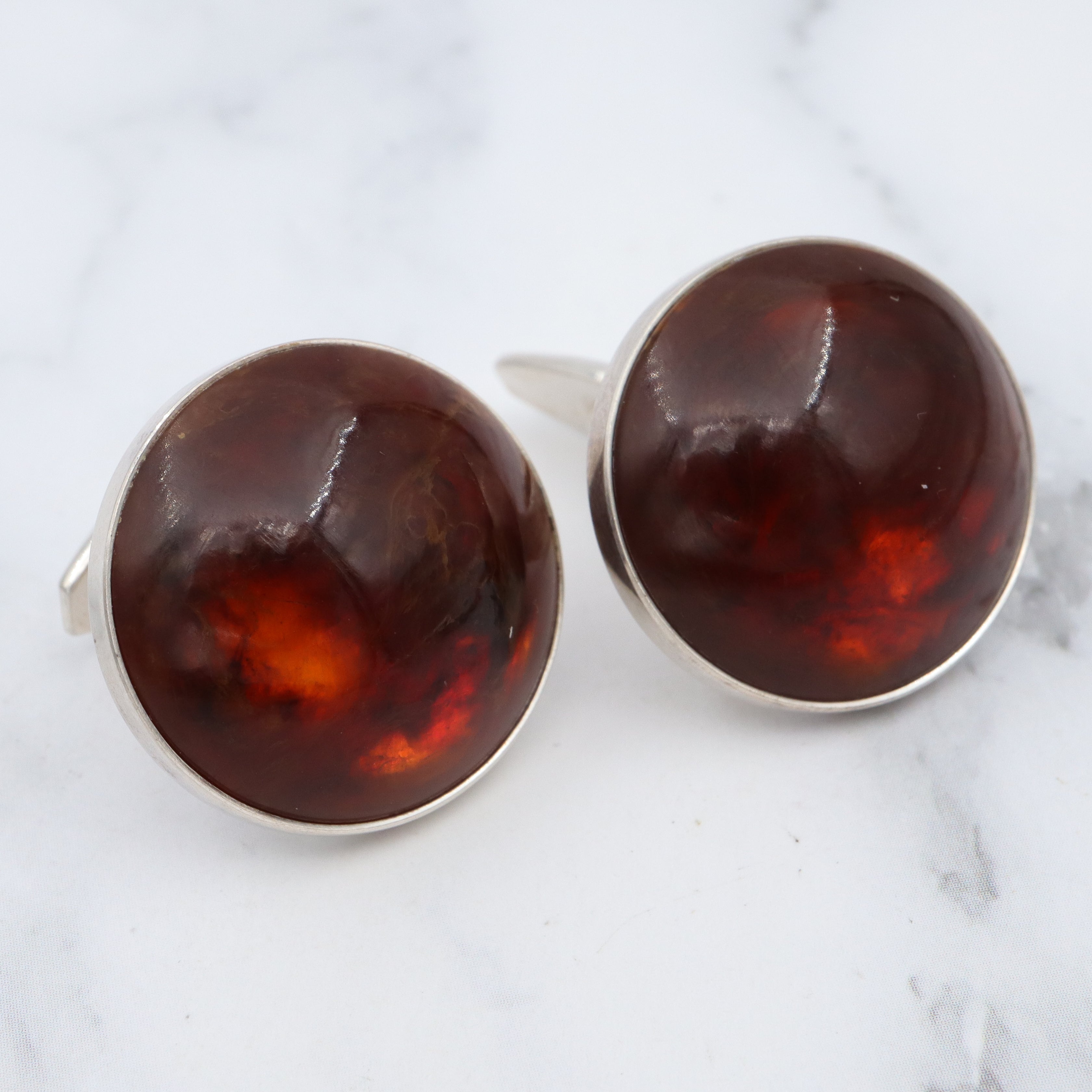 Antique Danish Modern N.E. From sterling & amber cufflinks