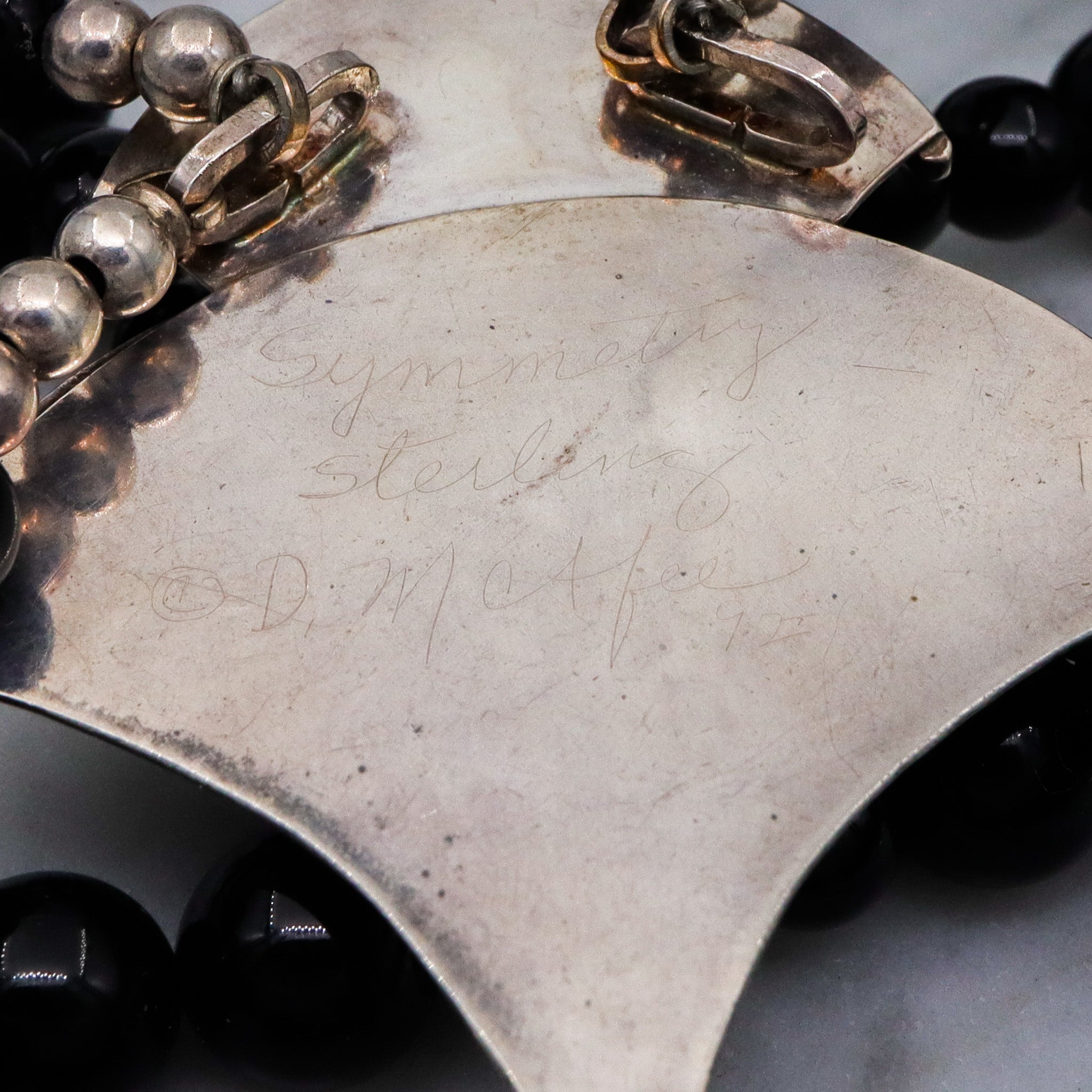 Vintage Modernist artist D. McAfee sterling silver onyx signed necklace