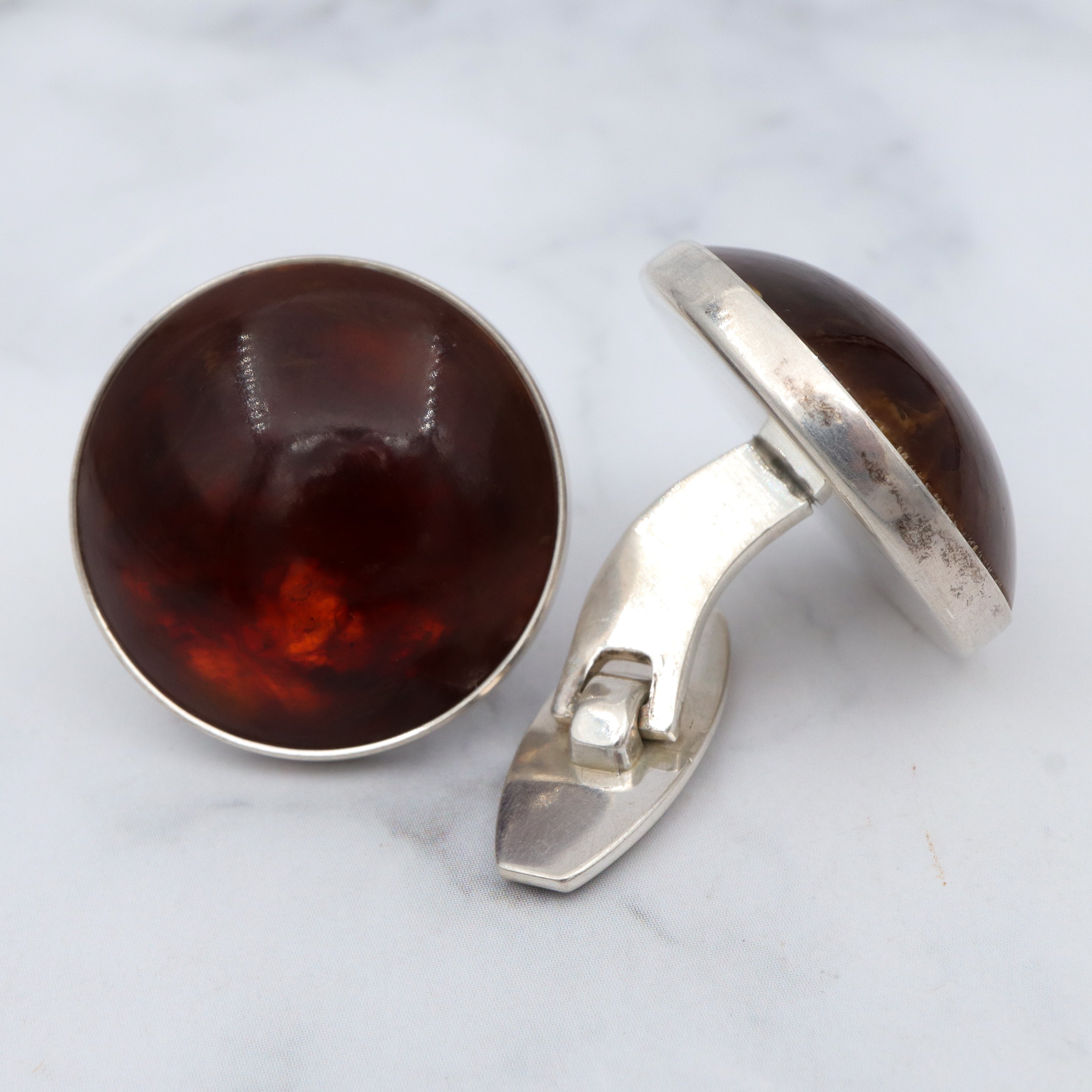 Antique Danish Modern N.E. From sterling & amber cufflinks