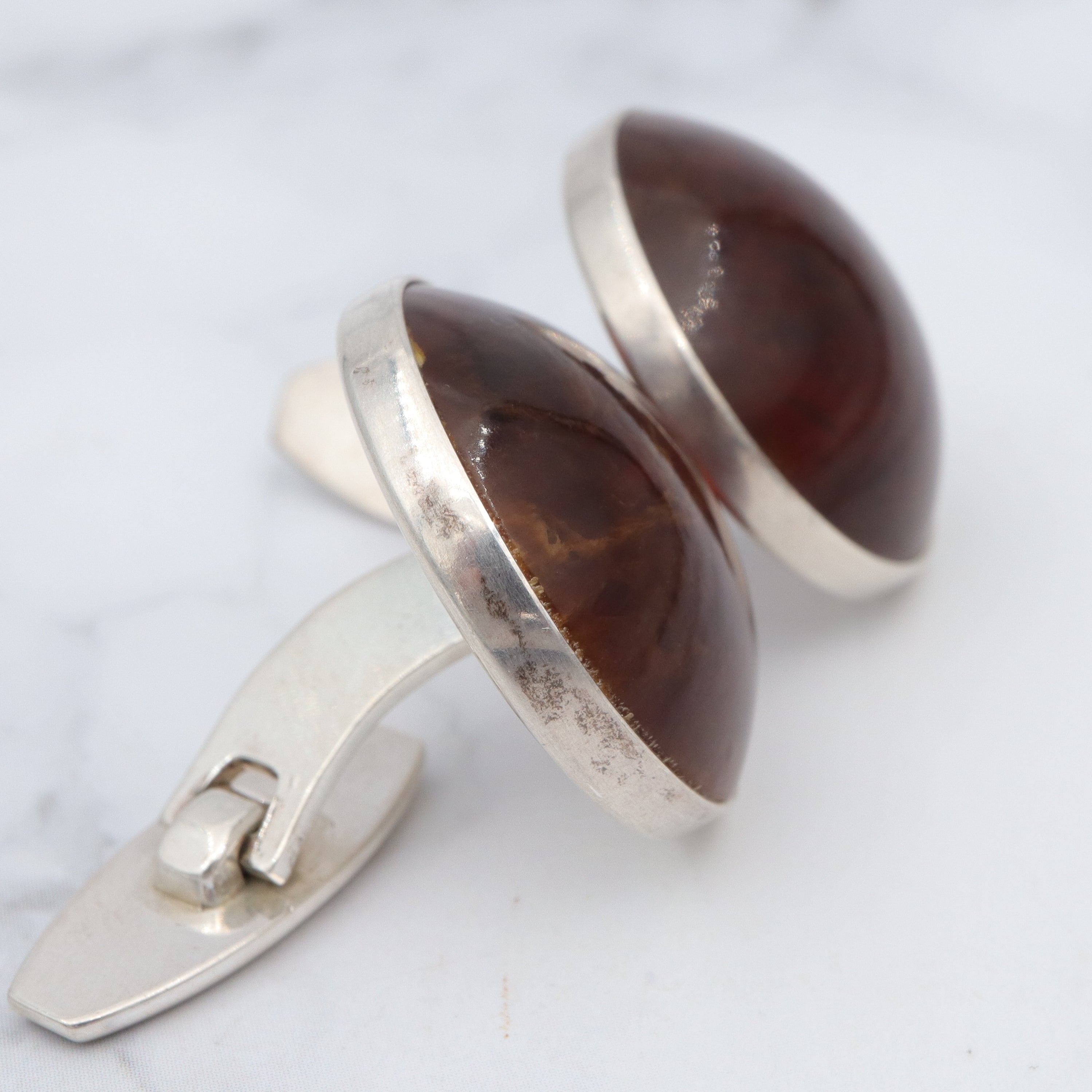 Antique Danish Modern N.E. From sterling & amber cufflinks
