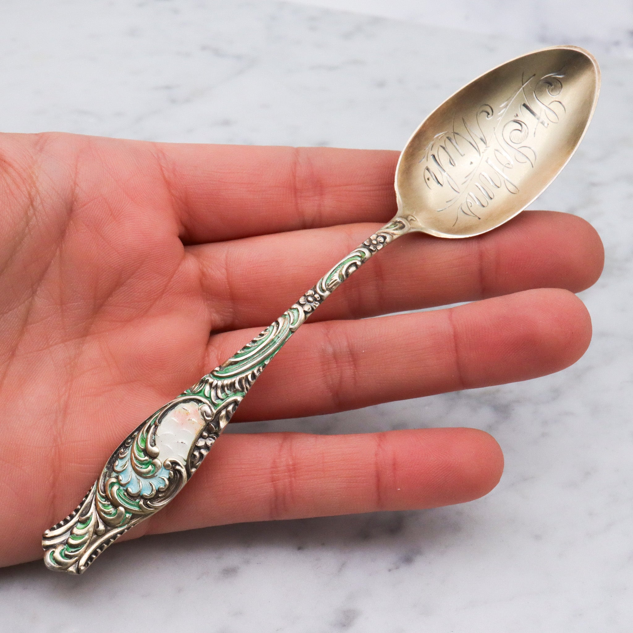 Antique Towle gilt sterling orleans pattern enamel souvenir spoon 