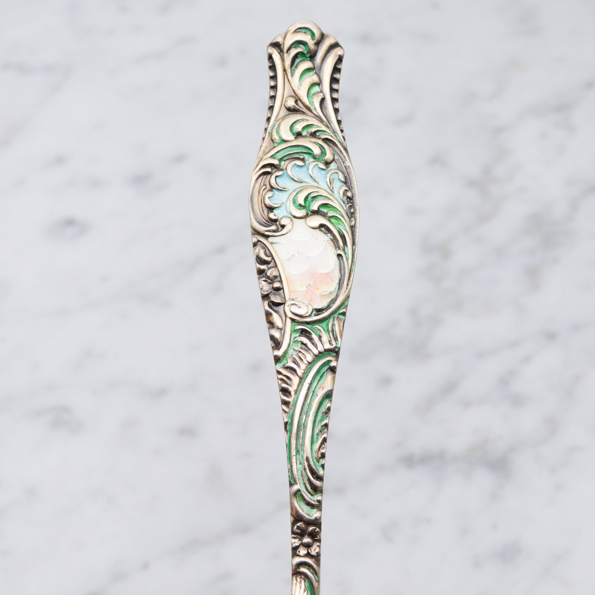 Antique Towle gilt sterling orleans pattern enamel souvenir spoon 