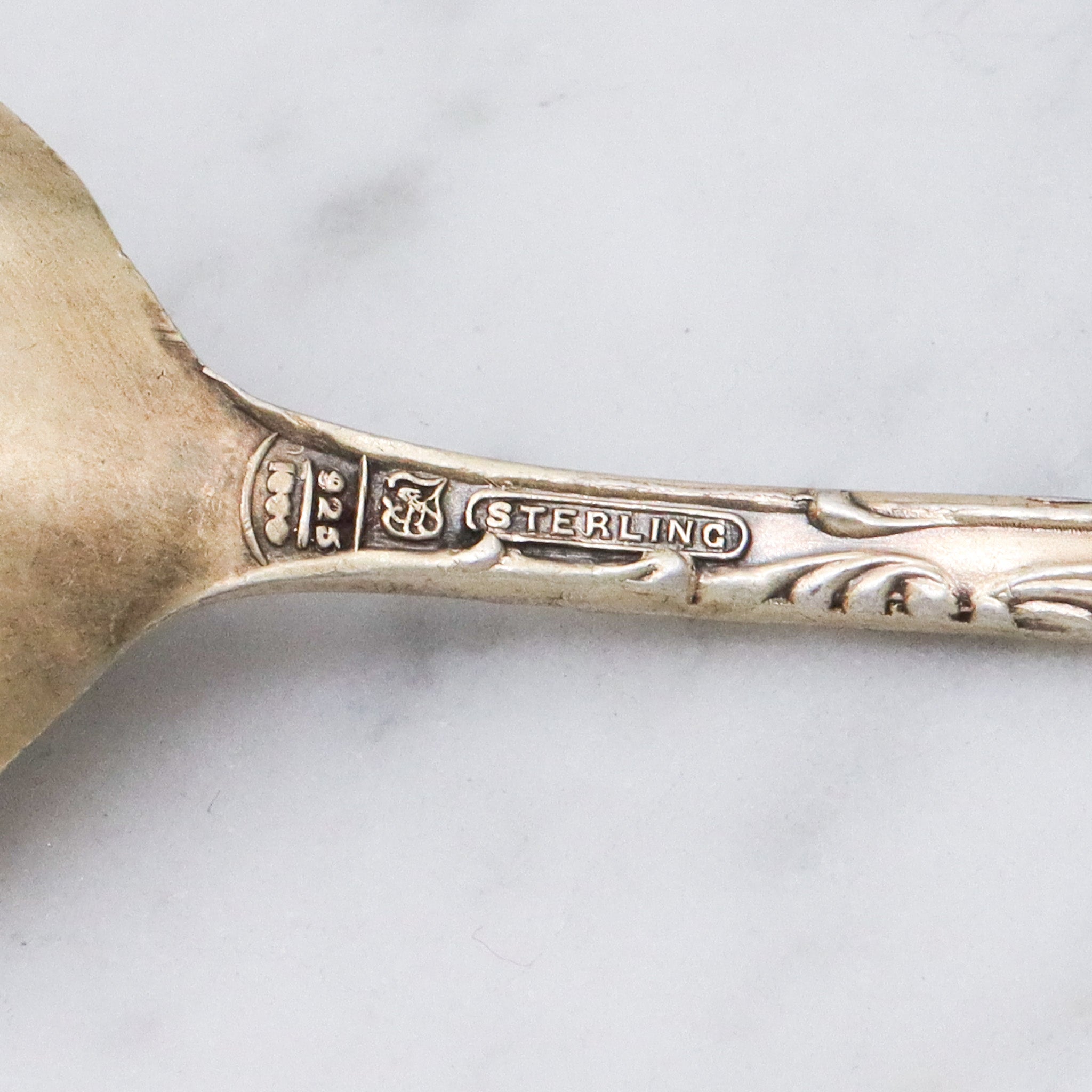 Antique Towle gilt sterling orleans pattern enamel souvenir spoon "St. Johns, Michigan"