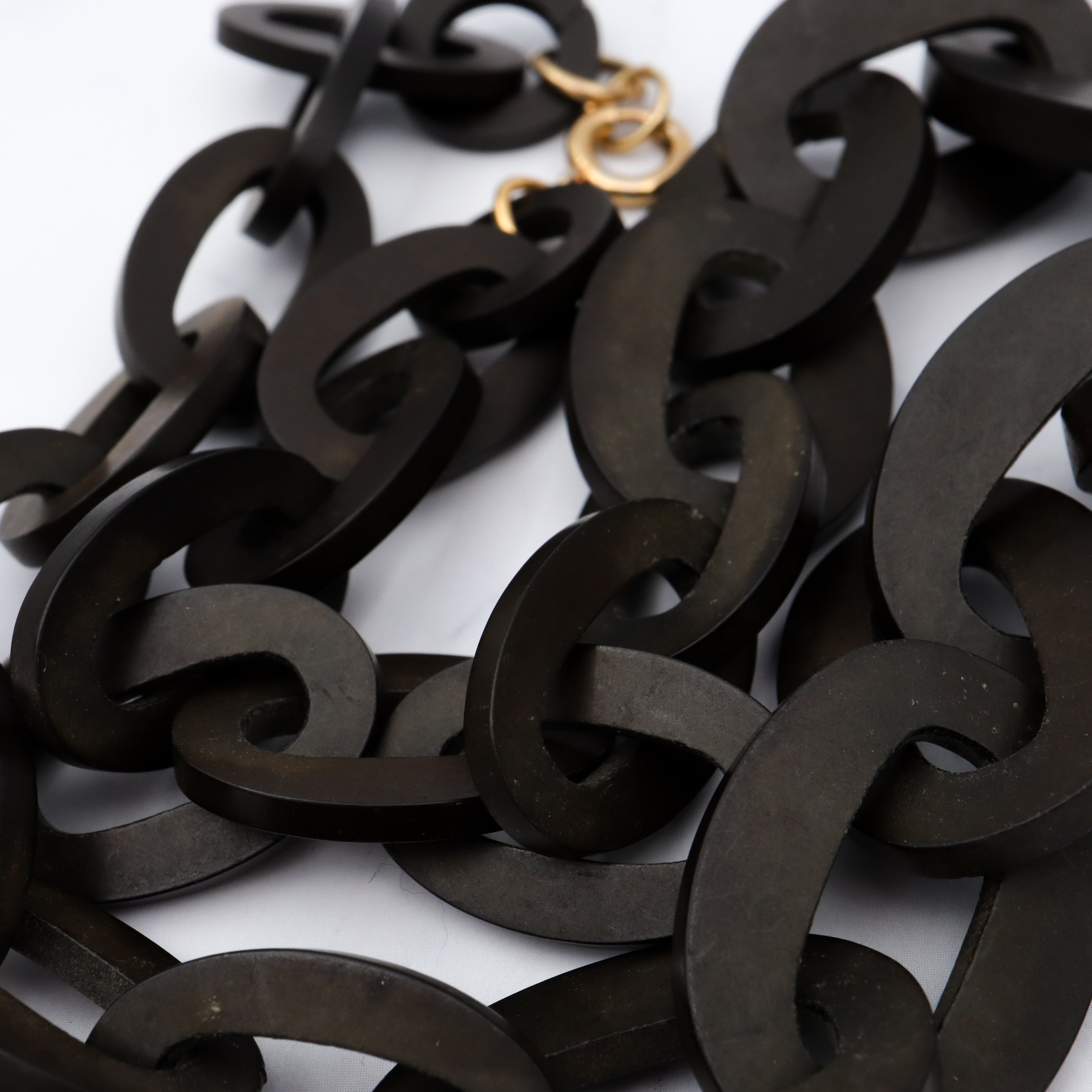 Antique Victorian gutta percha large link necklace with gold overlay