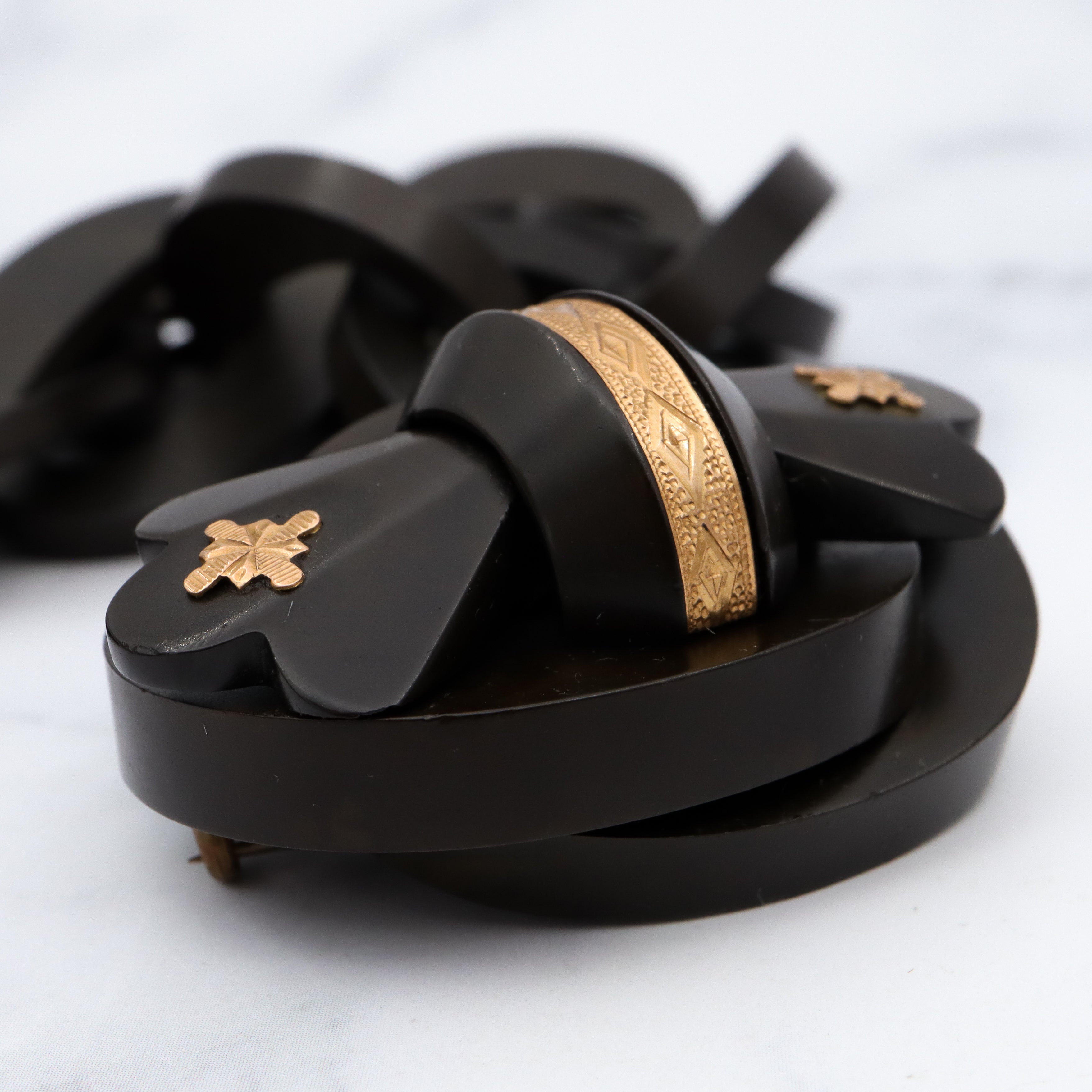 Antique Victorian gutta percha large link necklace with gold overlay