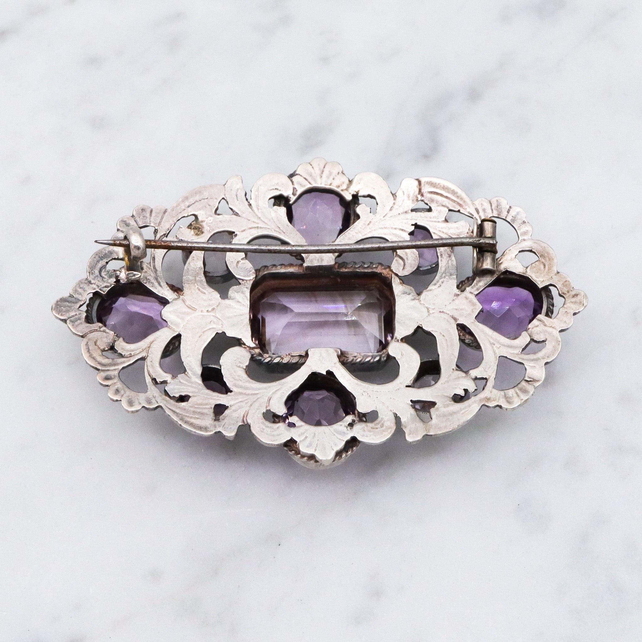 Antique Victorian sterling silver amethyst brooch