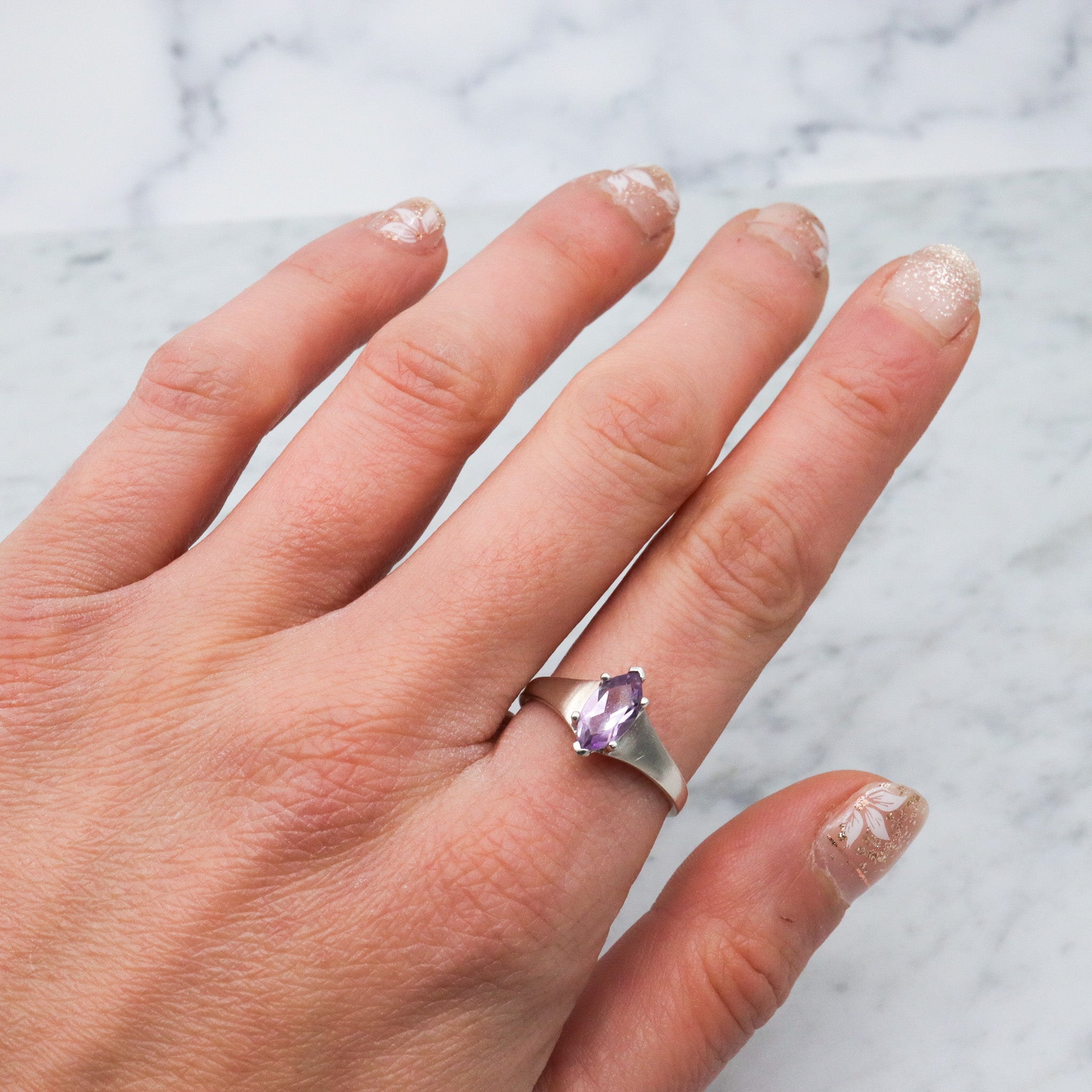 Retro sterling silver amethyst ring, sz 9
