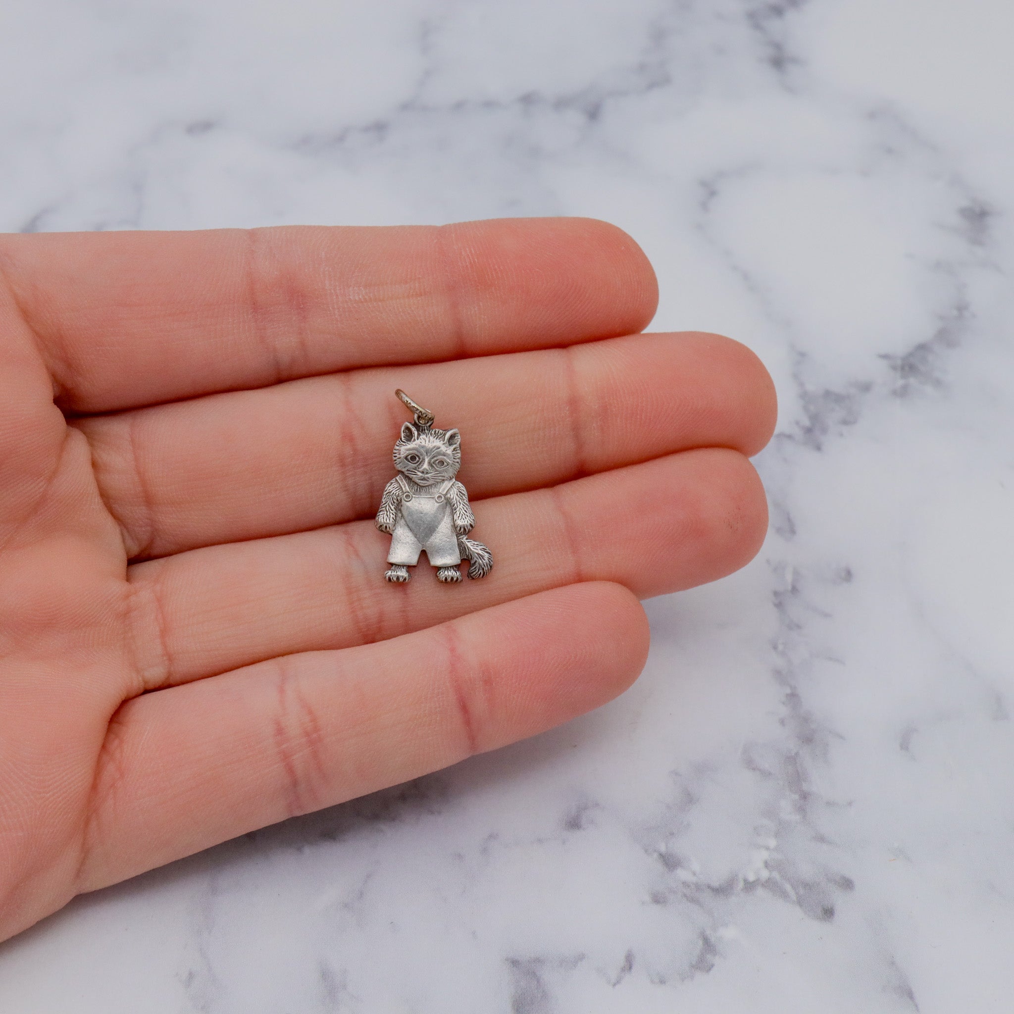 Vintage sterling double sided cat charm