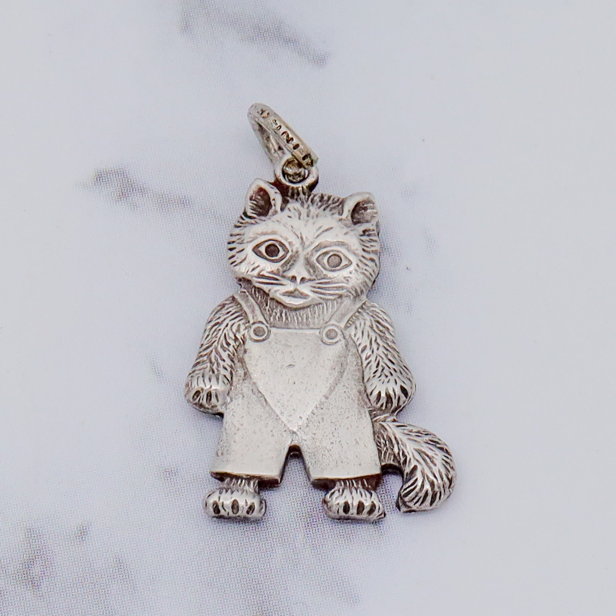 Vintage sterling double sided cat charm