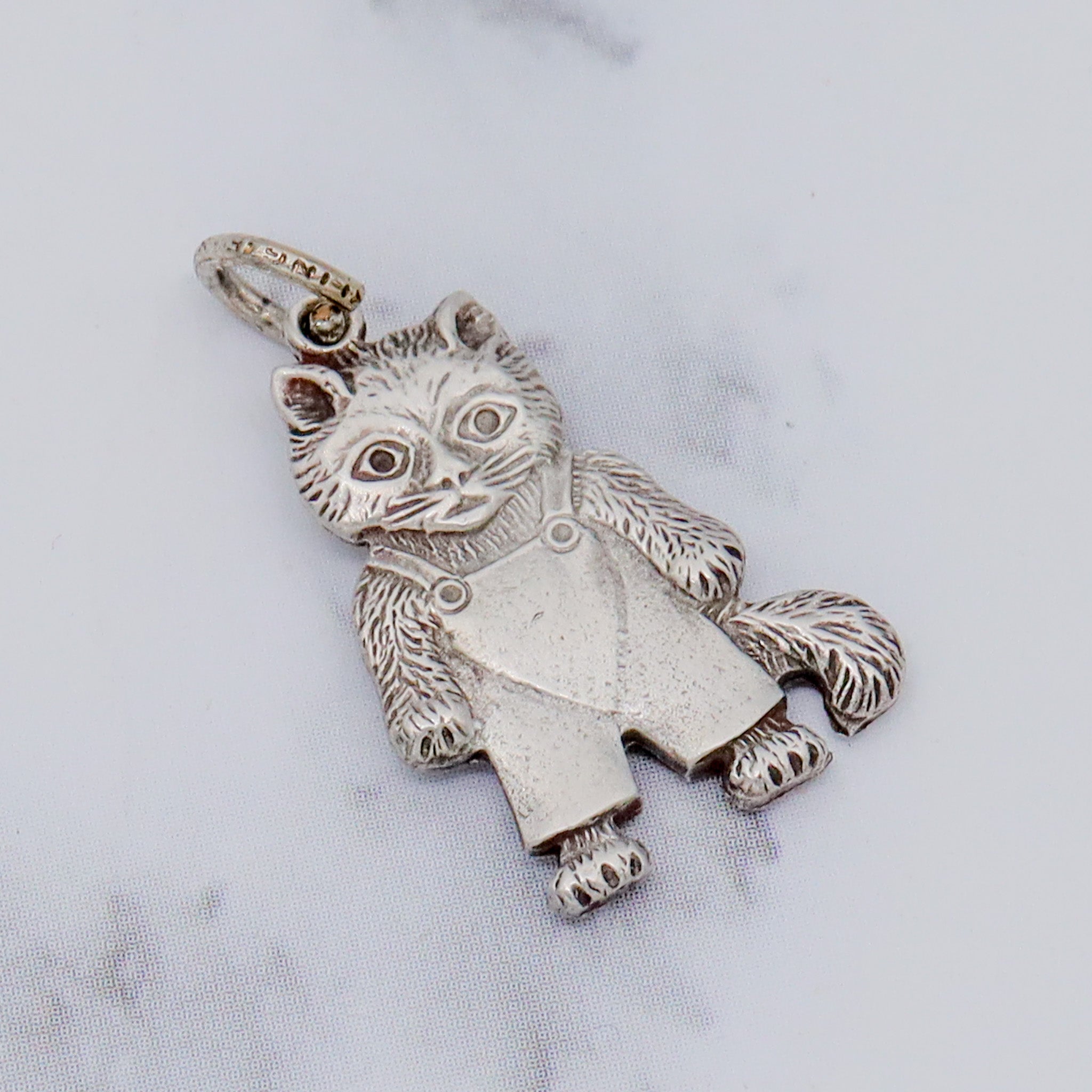 Vintage sterling double sided cat charm