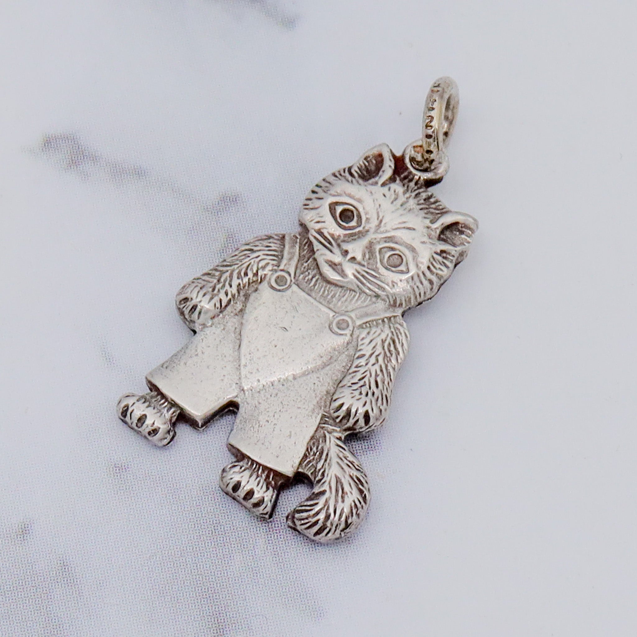 Vintage sterling double sided cat charm