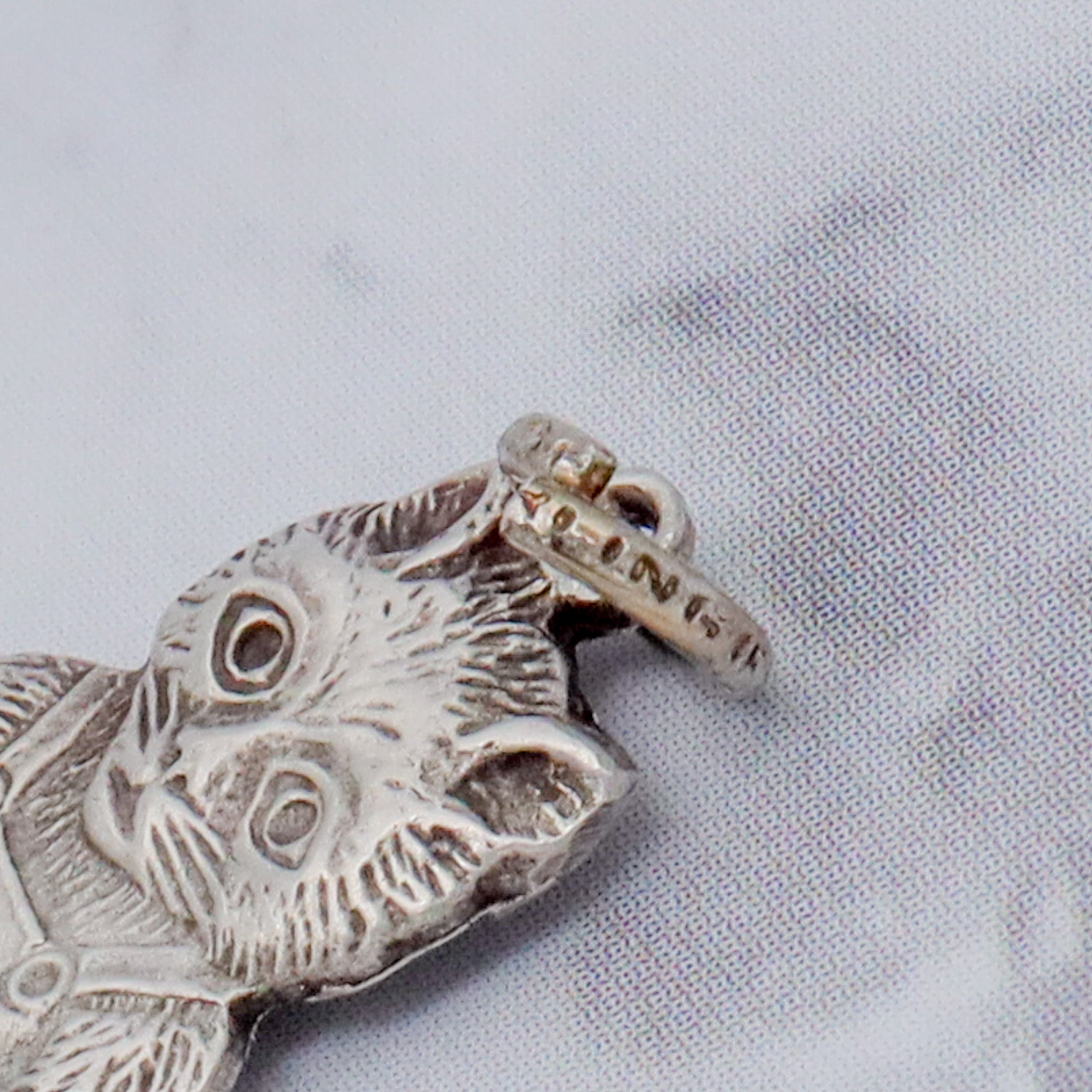Vintage sterling double sided cat charm