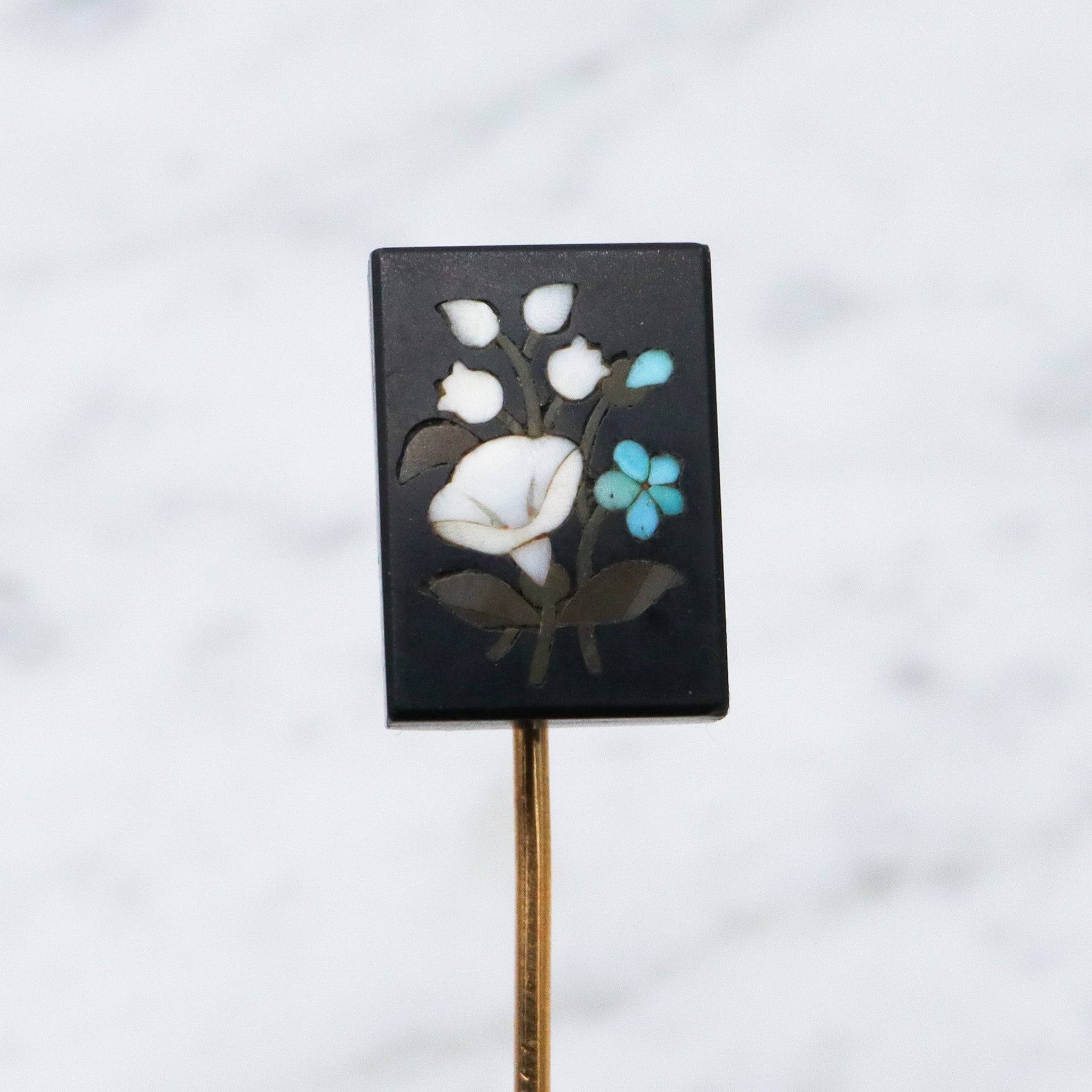 Antique Victorian gold filled Italian pietra dura plaque stick pin